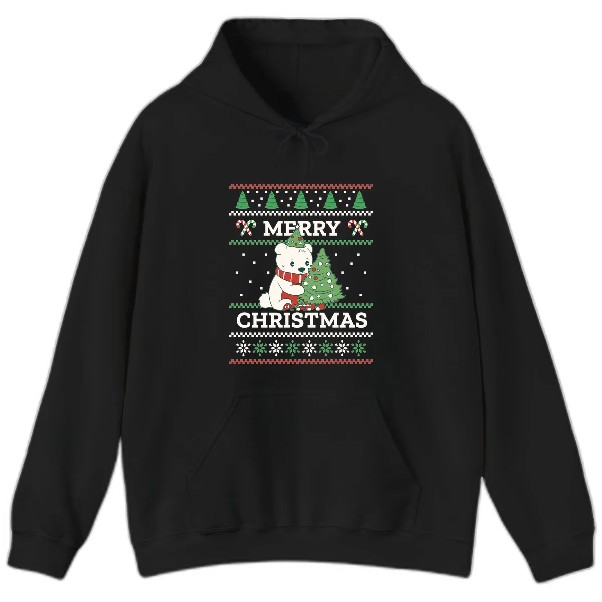 Polar Bear Merry Christmas Sweater Hoodie in Black