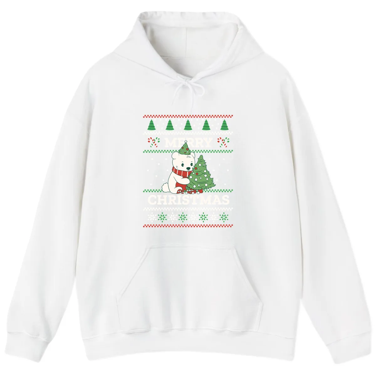 Polar Bear Merry Christmas Sweater Hoodie in White