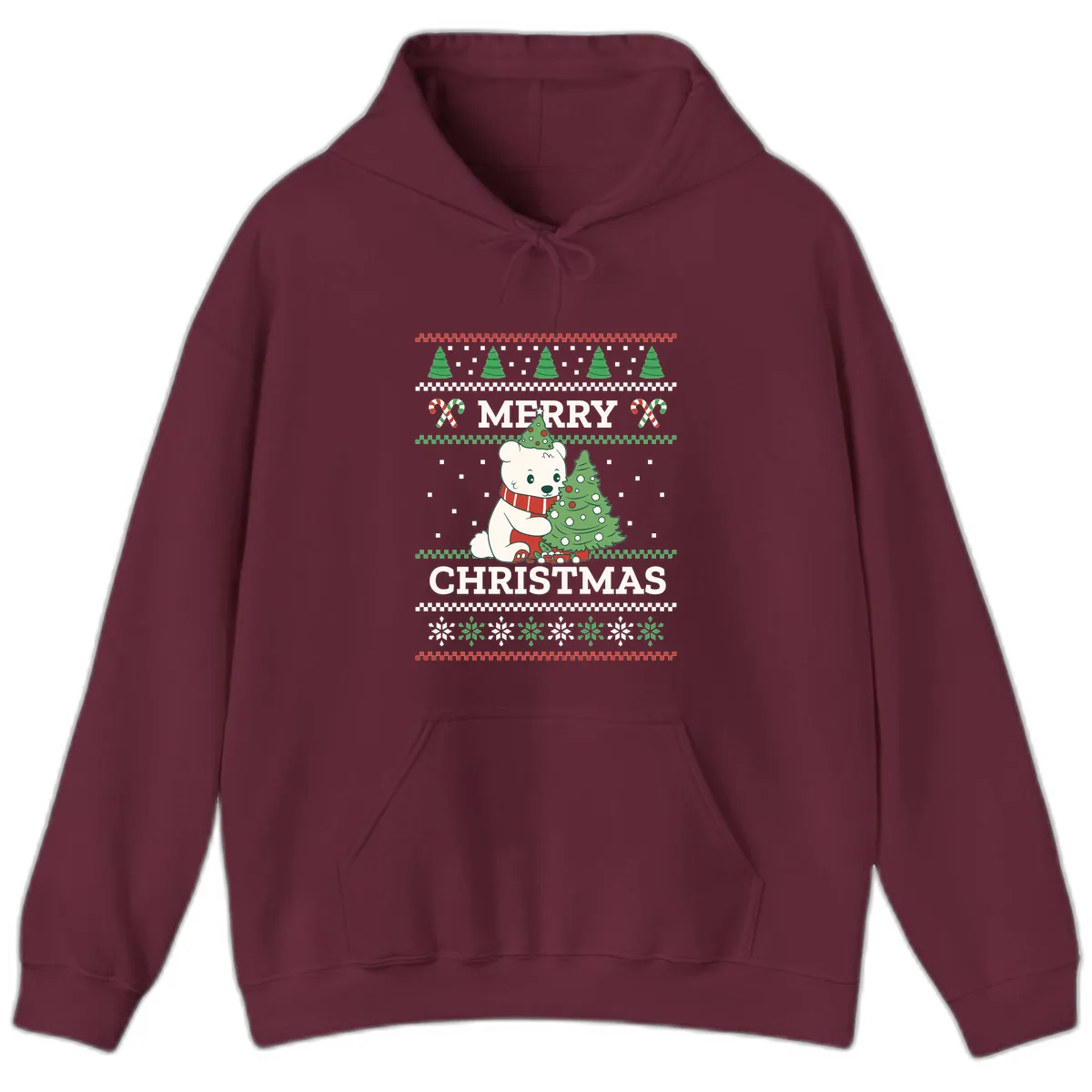 Polar Bear Merry Christmas Sweater Hoodie in Maroon