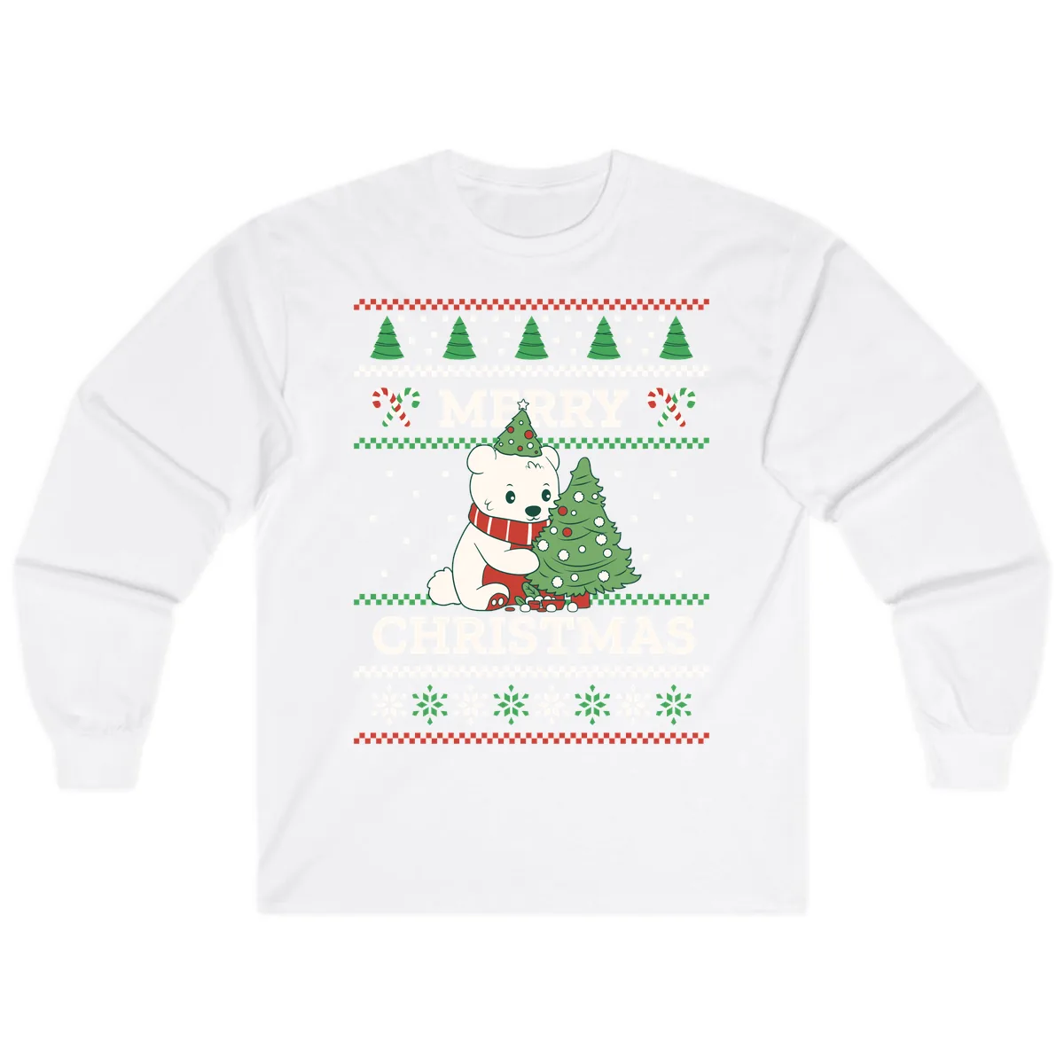 Polar Bear Merry Christmas Sweater Long Sleeve in White