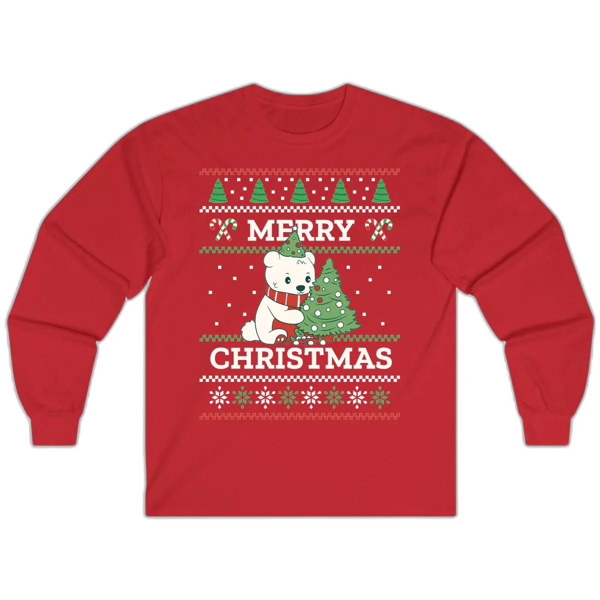 Polar Bear Merry Christmas Sweater Long Sleeve in Red