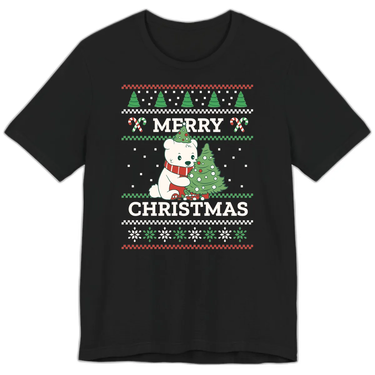 Polar Bear Merry Christmas Sweater Premium T-Shirt in Black