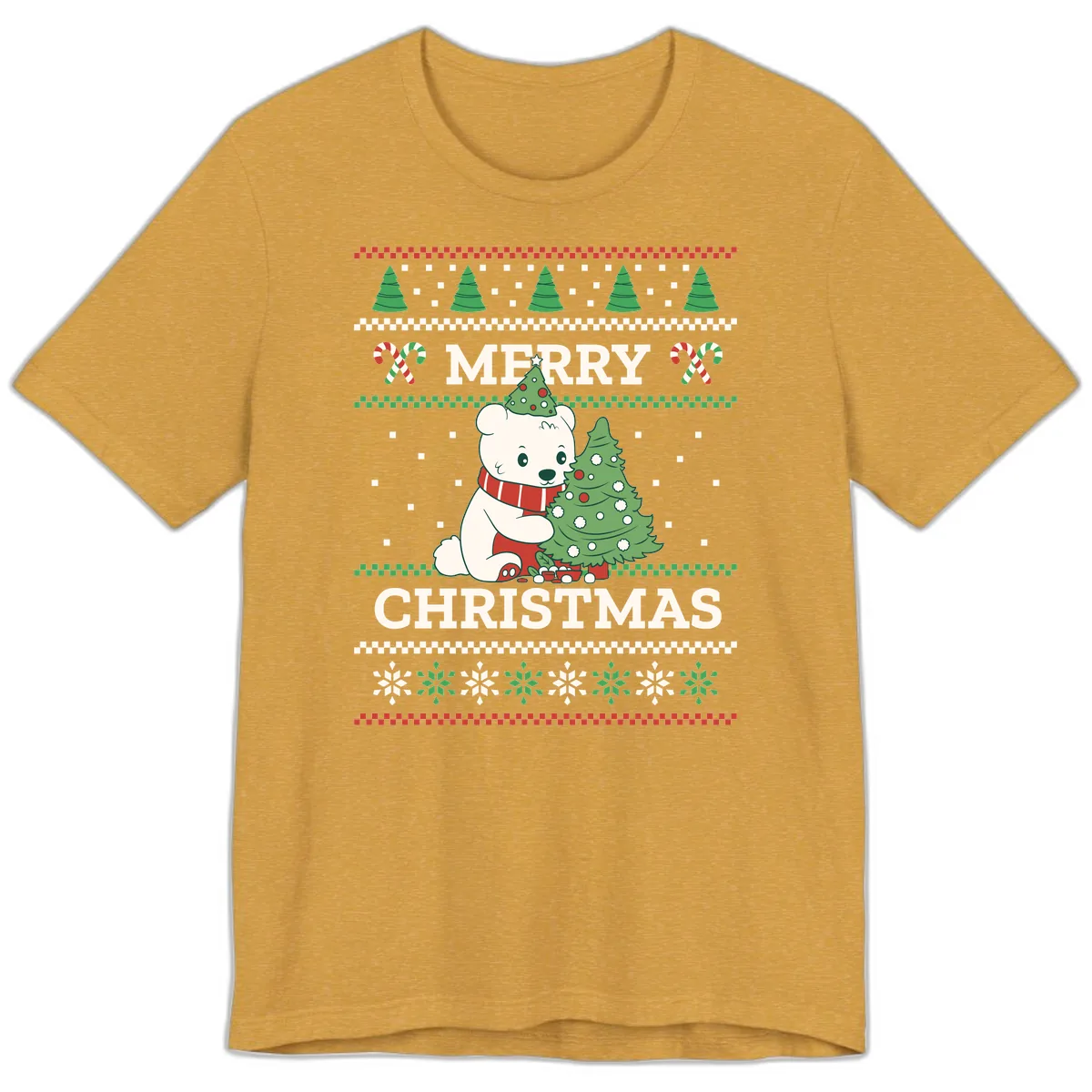 Polar Bear Merry Christmas Sweater Premium T-Shirt in Heather Mustard
