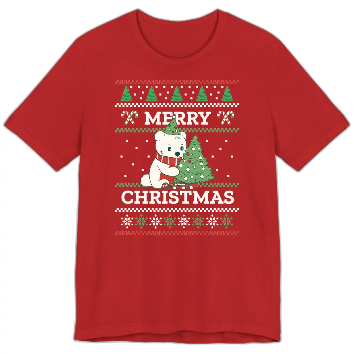 Polar Bear Merry Christmas Sweater Premium T-Shirt in Red