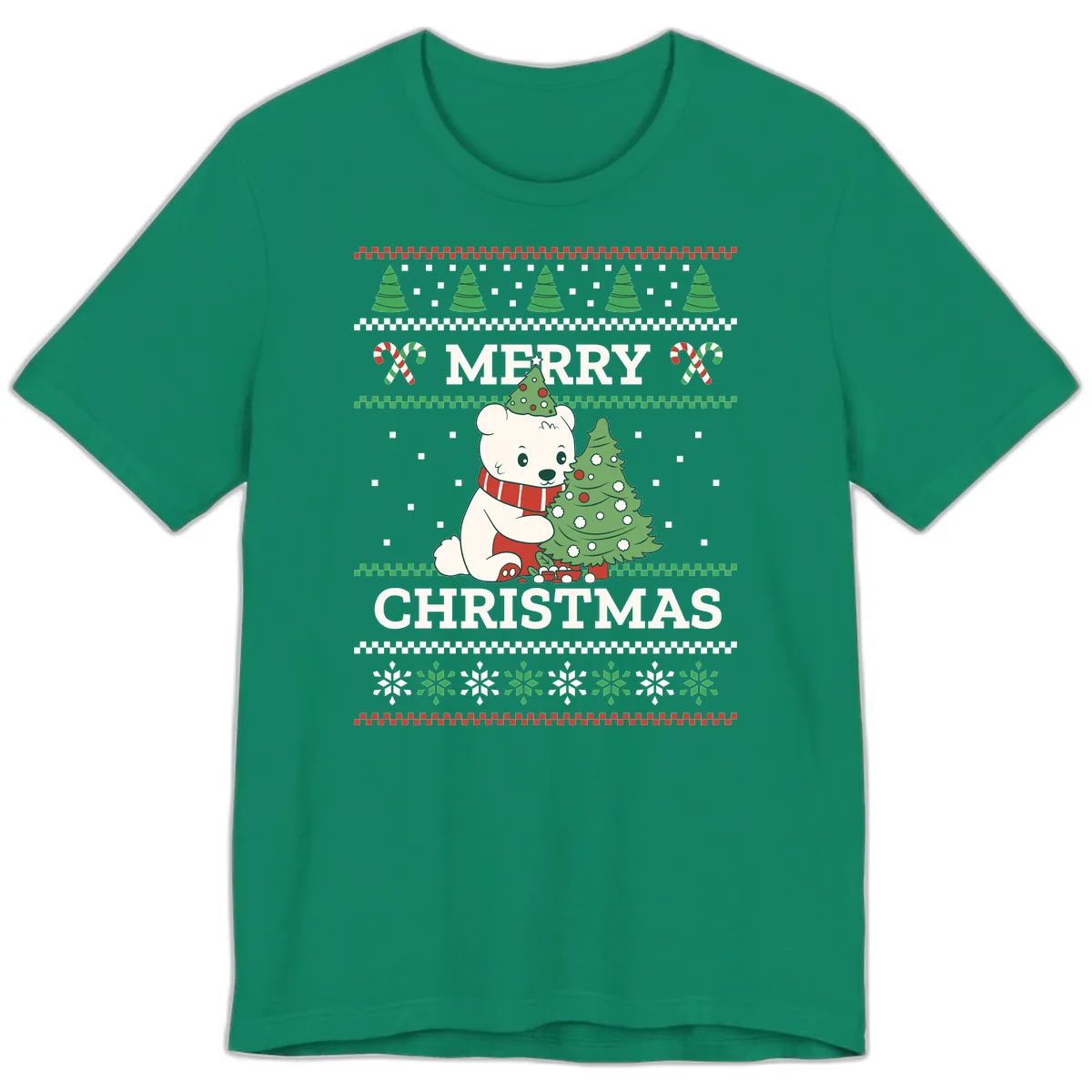 Polar Bear Merry Christmas Sweater Premium T-Shirt in Kelly