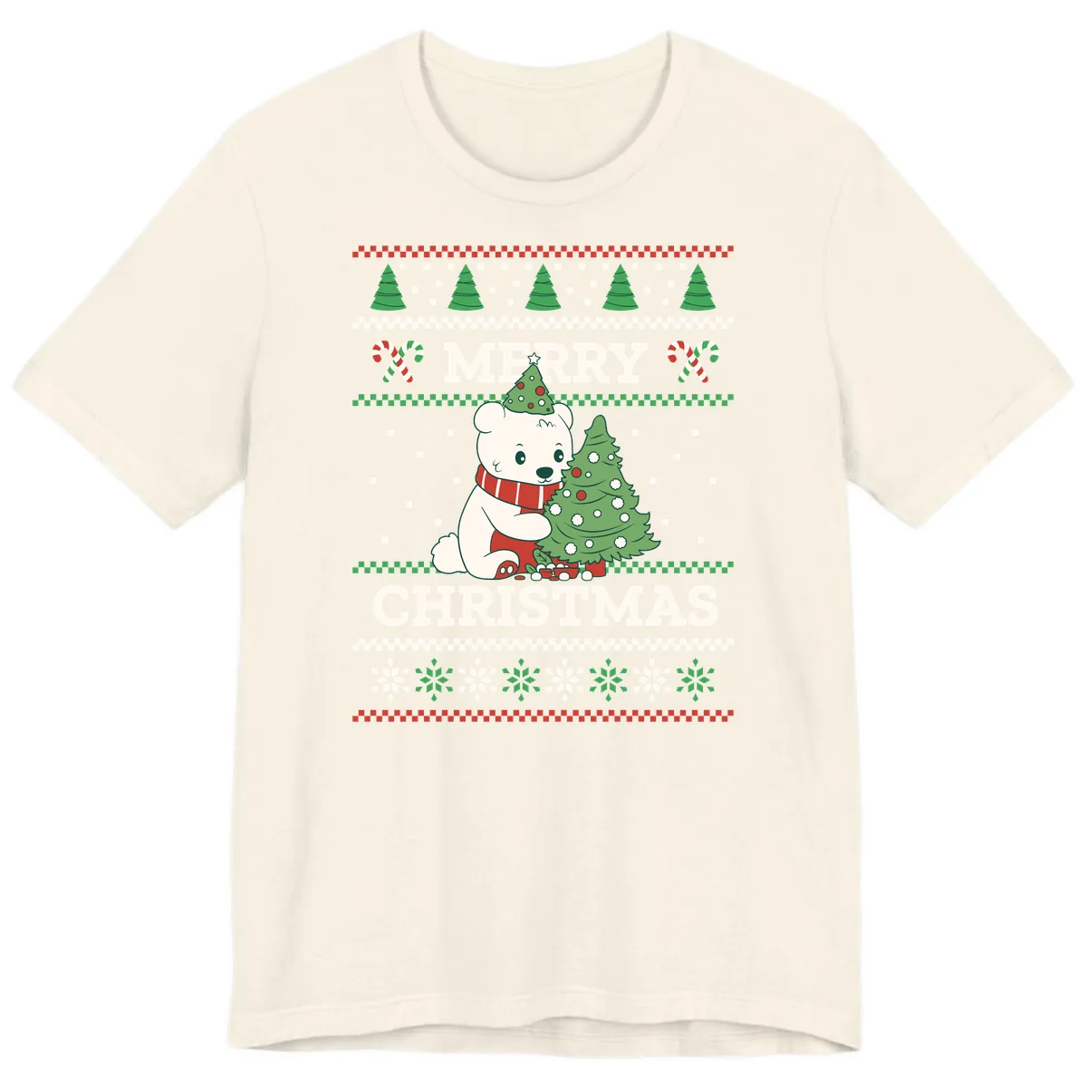 Polar Bear Merry Christmas Sweater Premium T-Shirt in Natural
