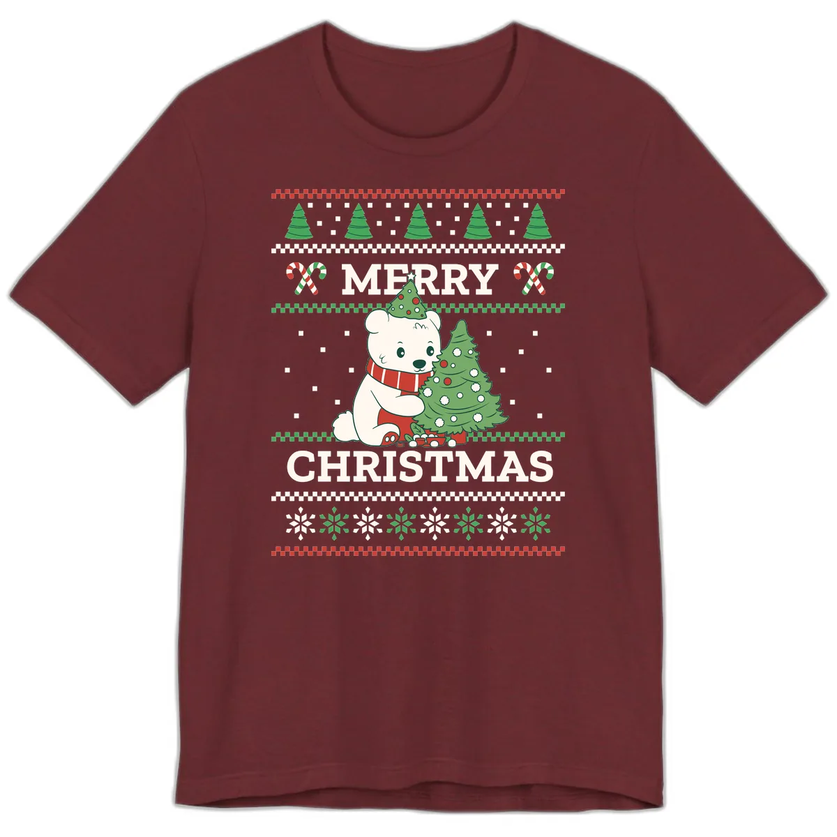 Polar Bear Merry Christmas Sweater Premium T-Shirt in Heather Cardinal