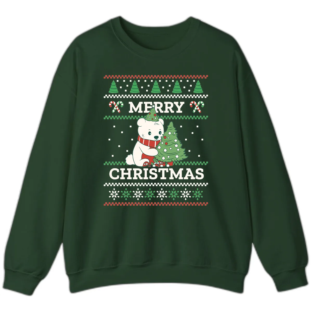 Polar Bear Merry Christmas Sweater Sweatshirt in Forest Green
