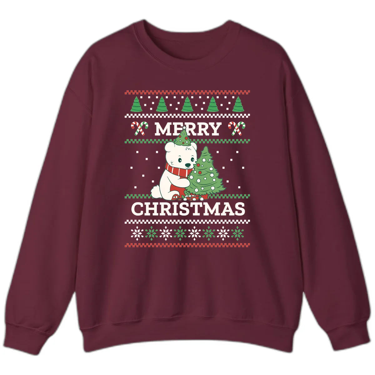 Polar Bear Merry Christmas Sweater Sweatshirt in Maroon