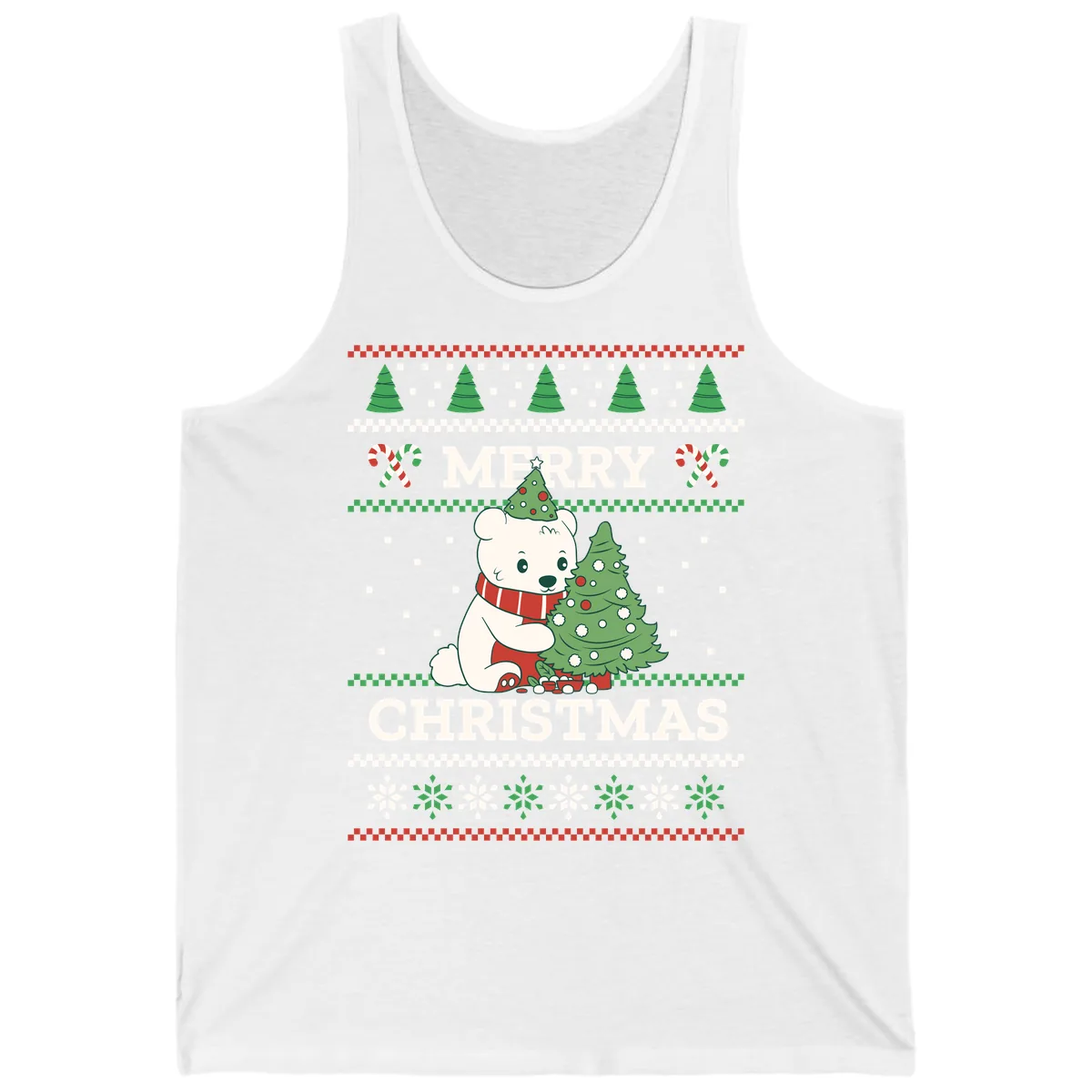 Polar Bear Merry Christmas Sweater Tank in White
