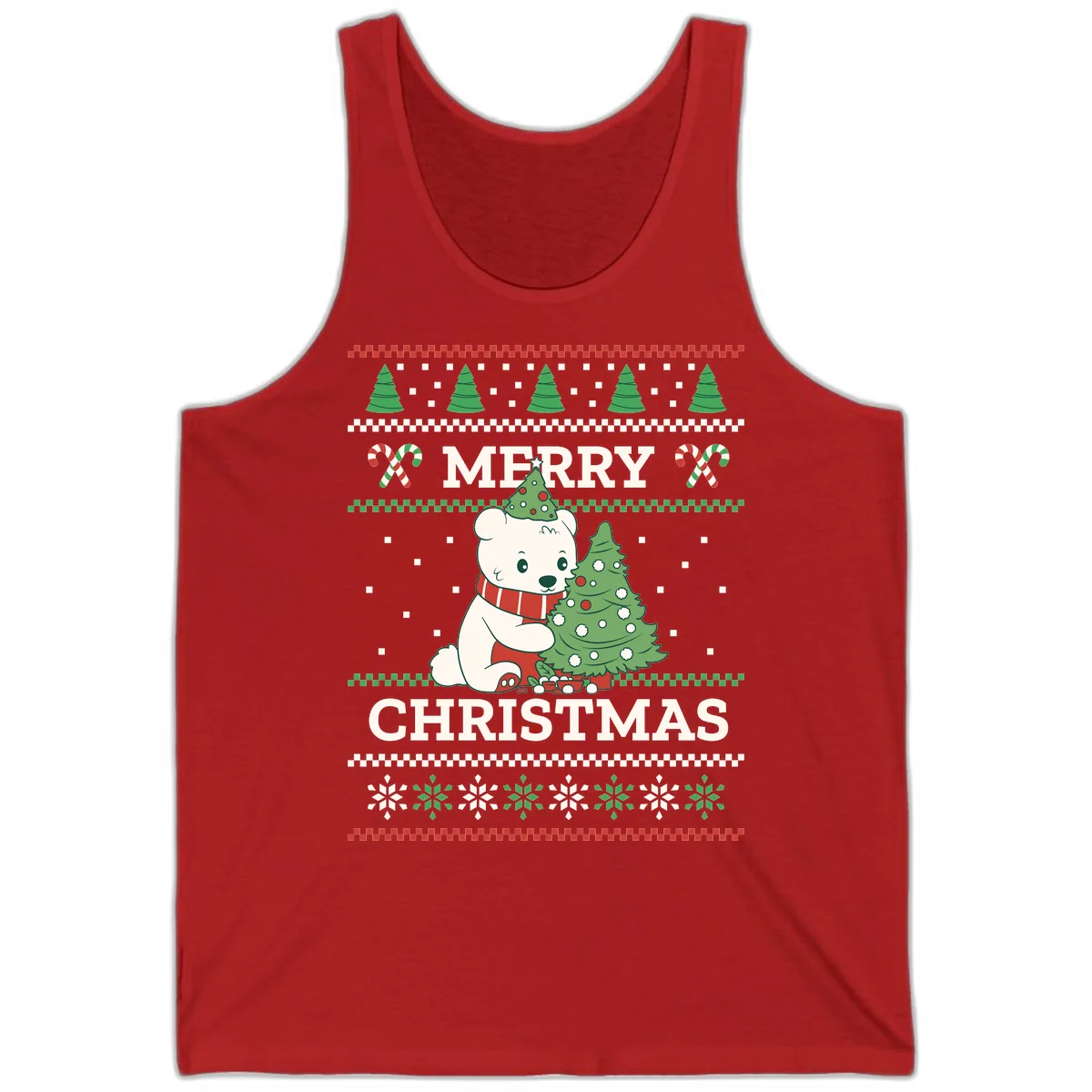 Polar Bear Merry Christmas Sweater Tank in Red