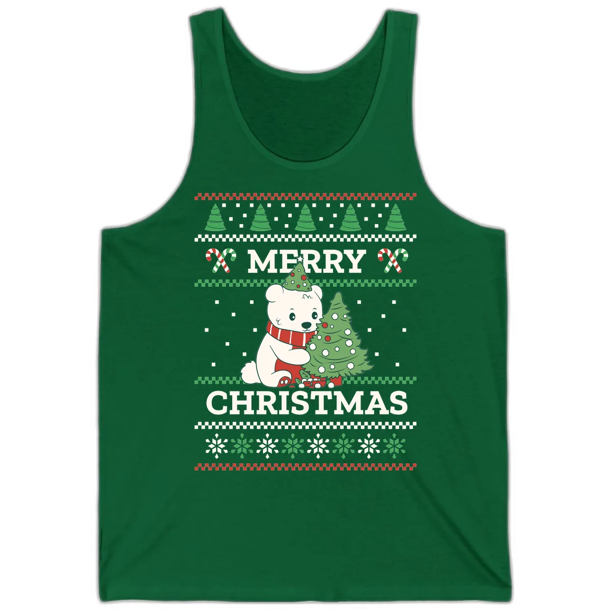 Polar Bear Merry Christmas Sweater Tank in Kelly