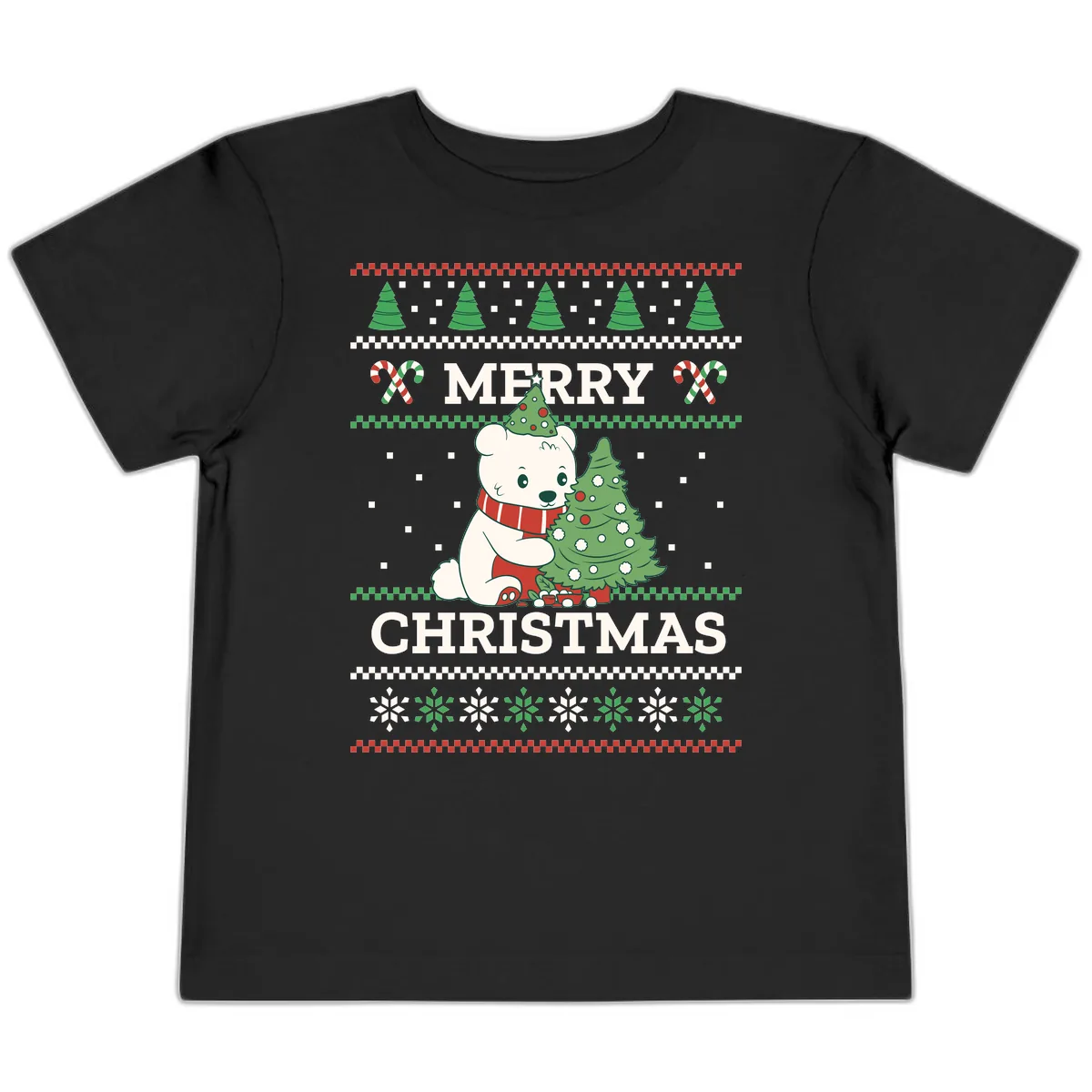 Polar Bear Merry Christmas Sweater Toddler T-Shirt in Black