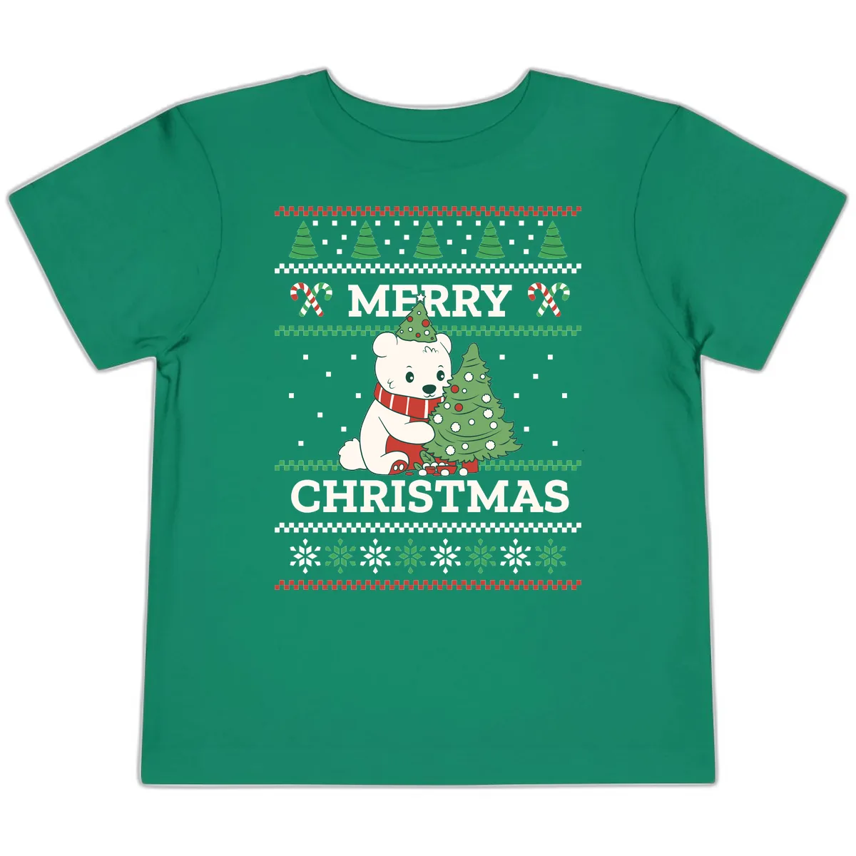 Polar Bear Merry Christmas Sweater Toddler T-Shirt in Kelly