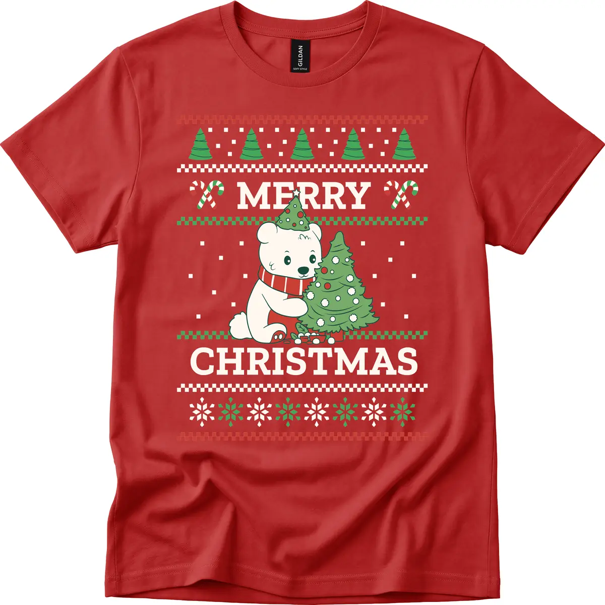 Polar Bear Merry Christmas Sweater T-Shirt in Red