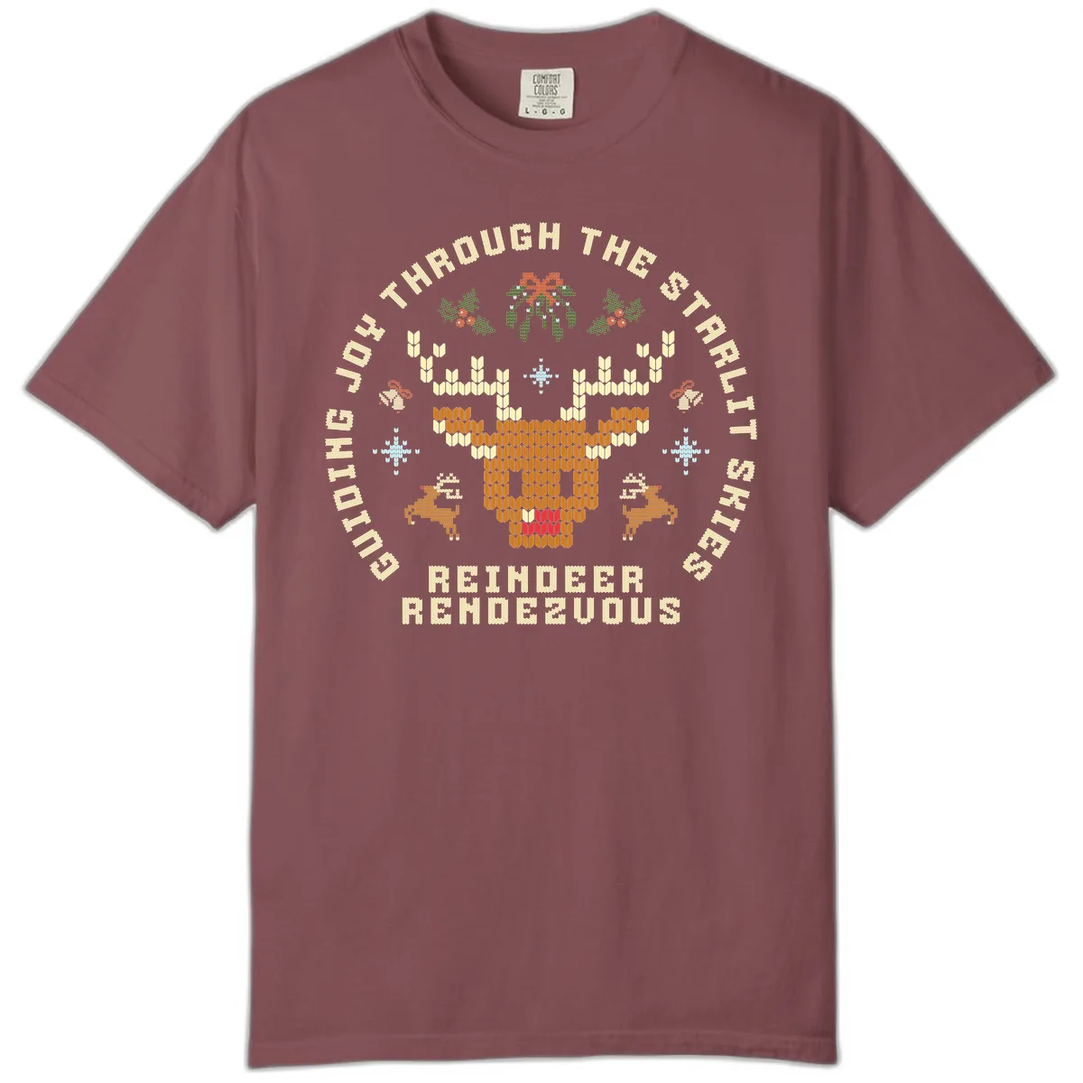 Ugly Christmas Reindeer Rendezvous Apparel Comfort Color in Brick