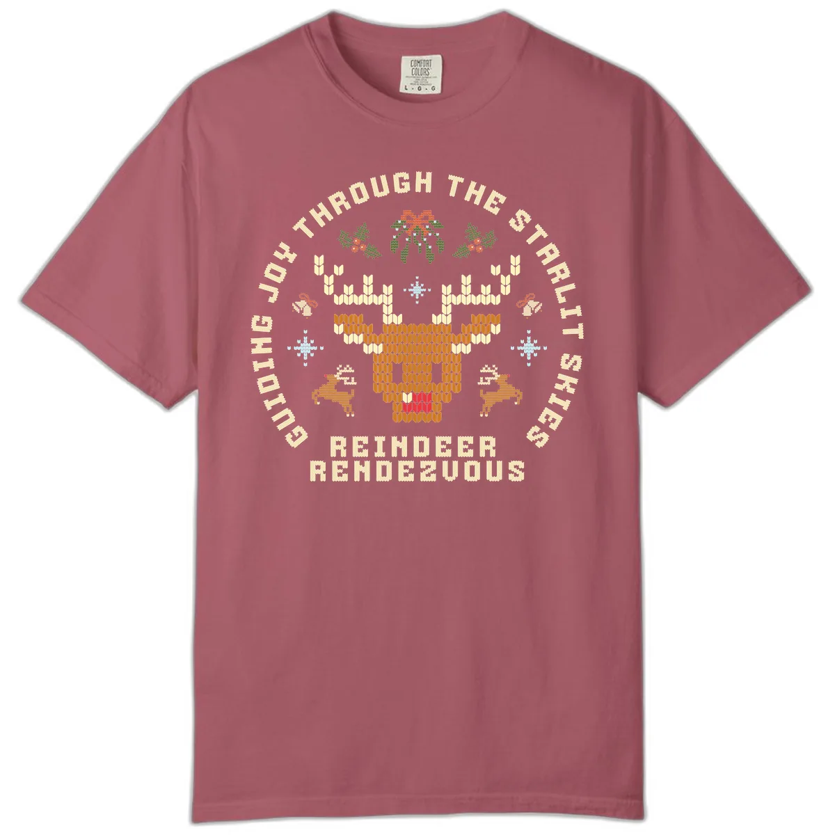 Ugly Christmas Reindeer Rendezvous Apparel Comfort Color in Crimson