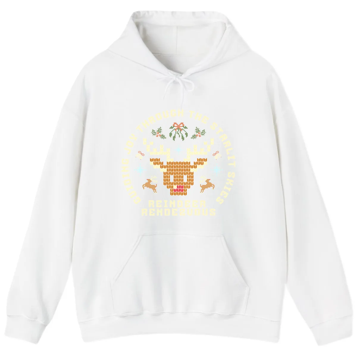 Ugly Christmas Reindeer Rendezvous Apparel Hoodie in White