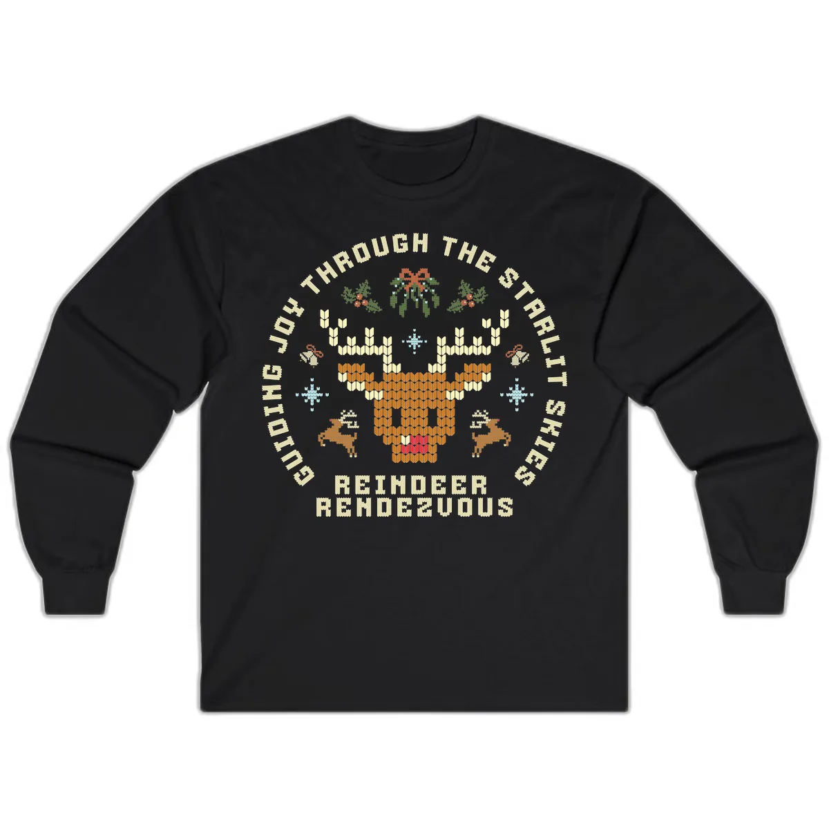 Ugly Christmas Reindeer Rendezvous Apparel Long Sleeve in Black