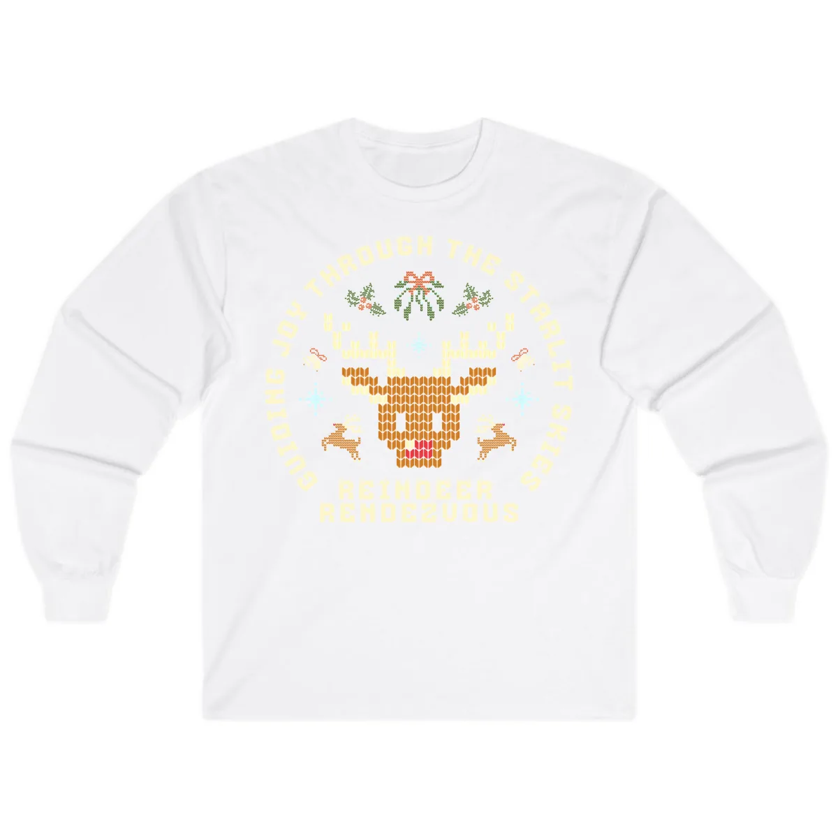 Ugly Christmas Reindeer Rendezvous Apparel Long Sleeve in White