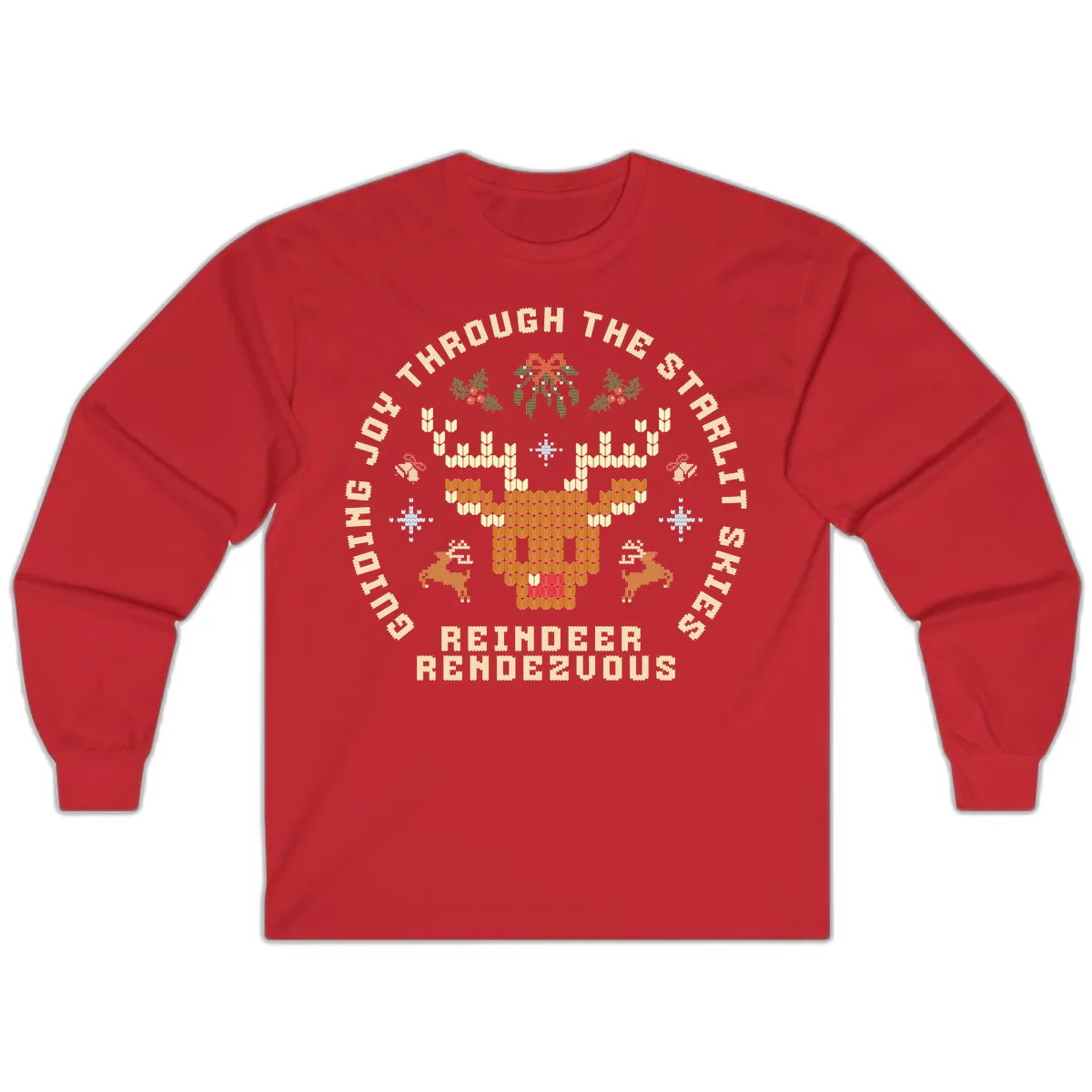 Ugly Christmas Reindeer Rendezvous Apparel Long Sleeve in Red