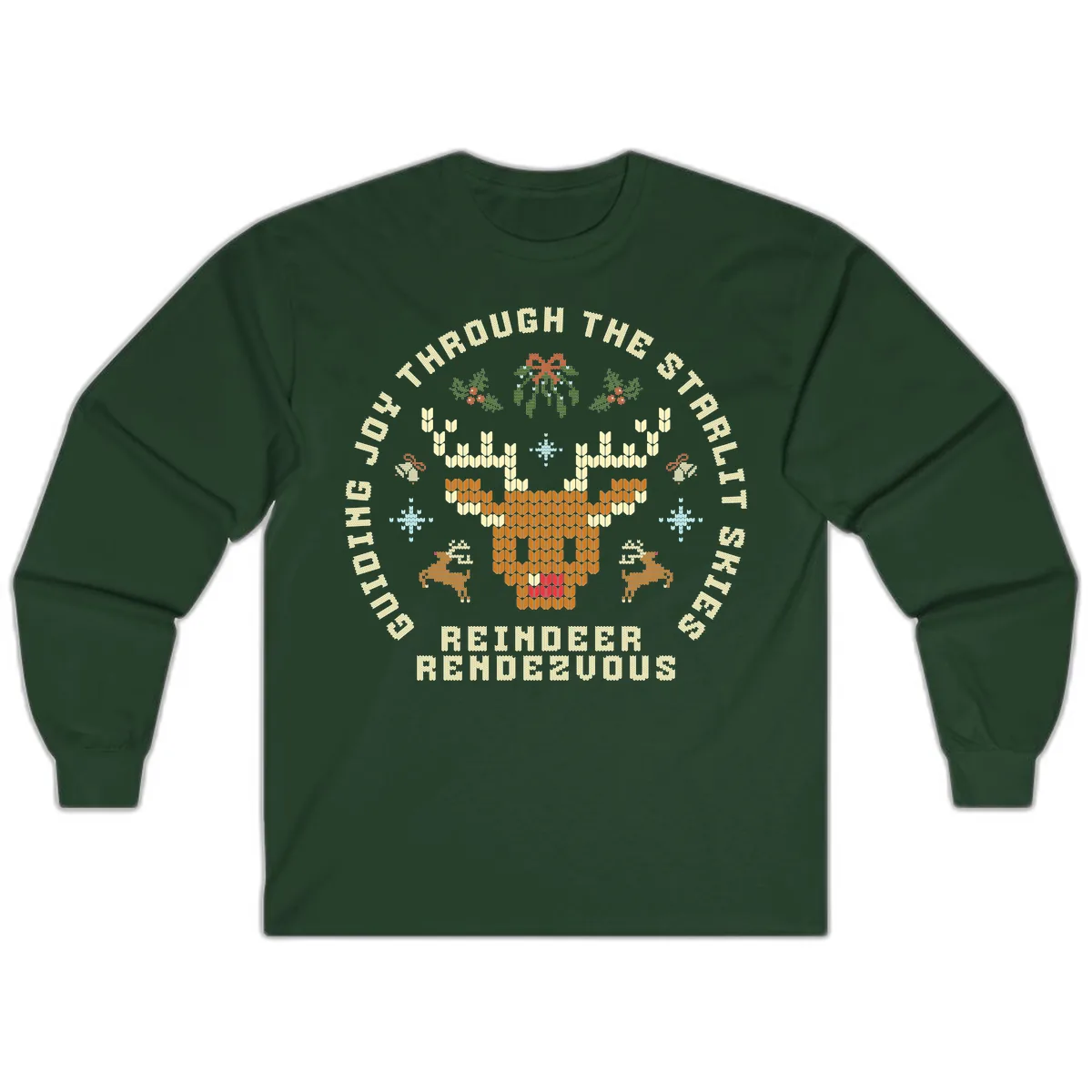 Ugly Christmas Reindeer Rendezvous Apparel Long Sleeve in Forest Green