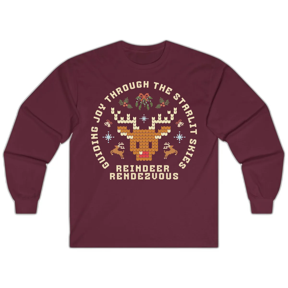 Ugly Christmas Reindeer Rendezvous Apparel Long Sleeve in Maroon