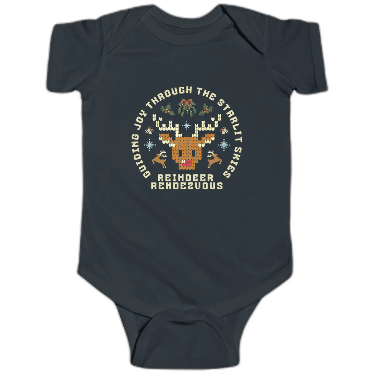Ugly Christmas Reindeer Rendezvous Apparel Baby Onesie in Black