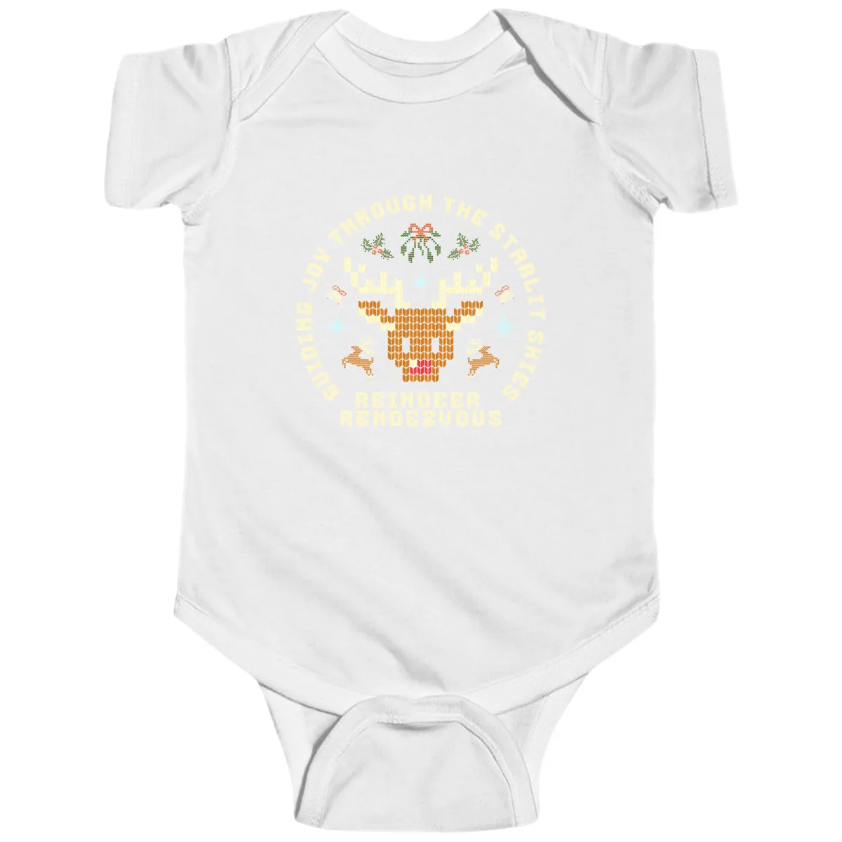 Ugly Christmas Reindeer Rendezvous Apparel Baby Onesie in White