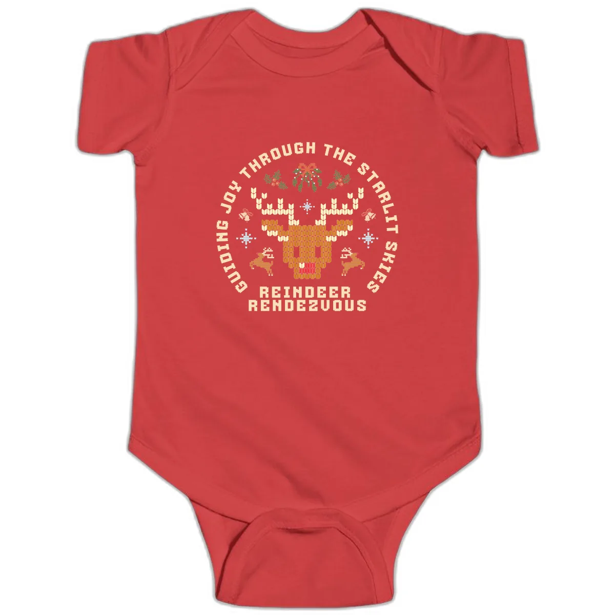 Ugly Christmas Reindeer Rendezvous Apparel Baby Onesie in Red