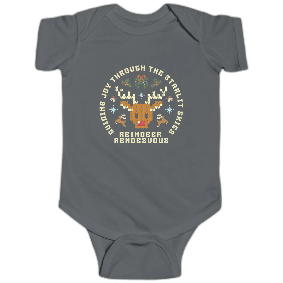Ugly Christmas Reindeer Rendezvous Apparel Baby Onesie in Charcoal