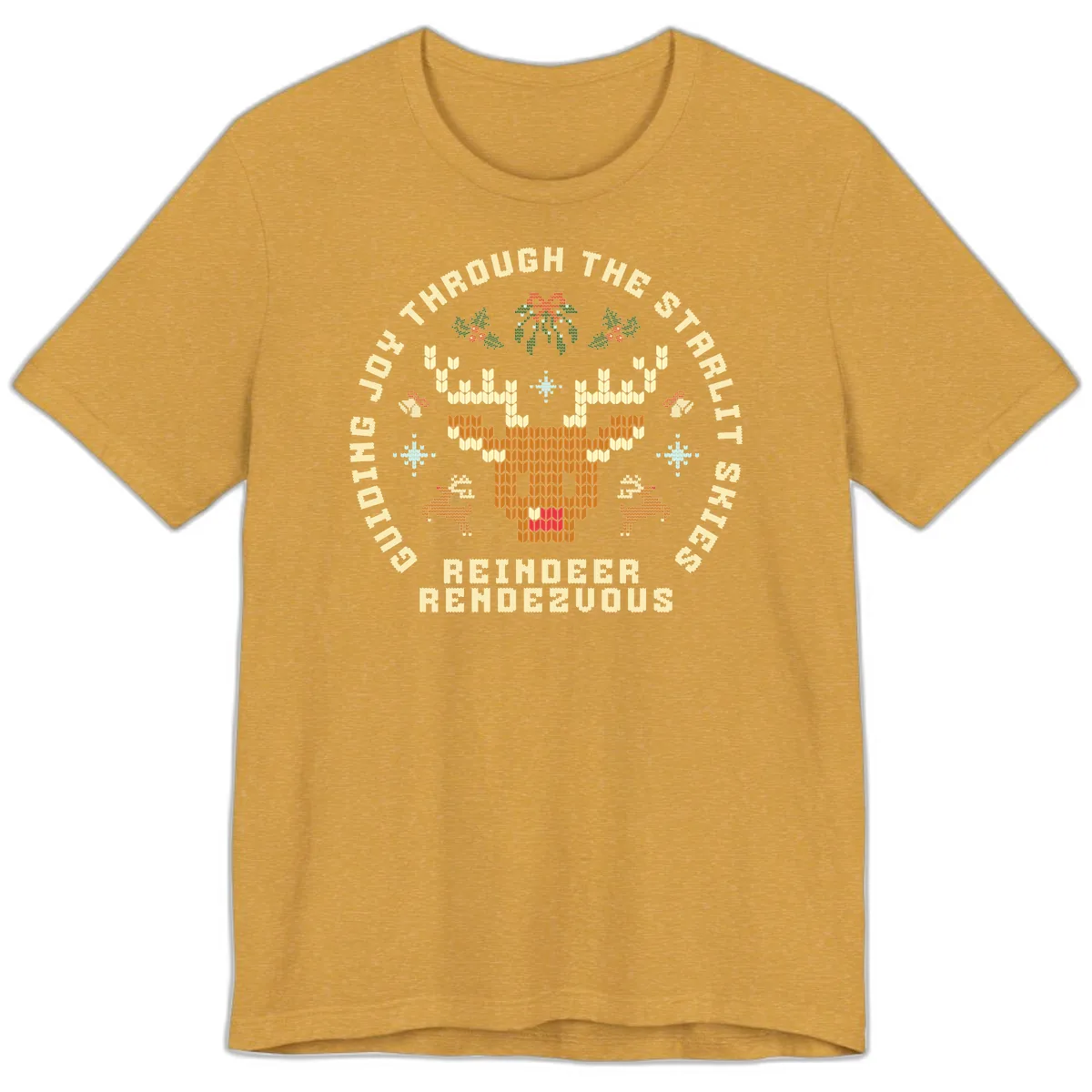 Ugly Christmas Reindeer Rendezvous Apparel Premium T-Shirt in Heather Mustard