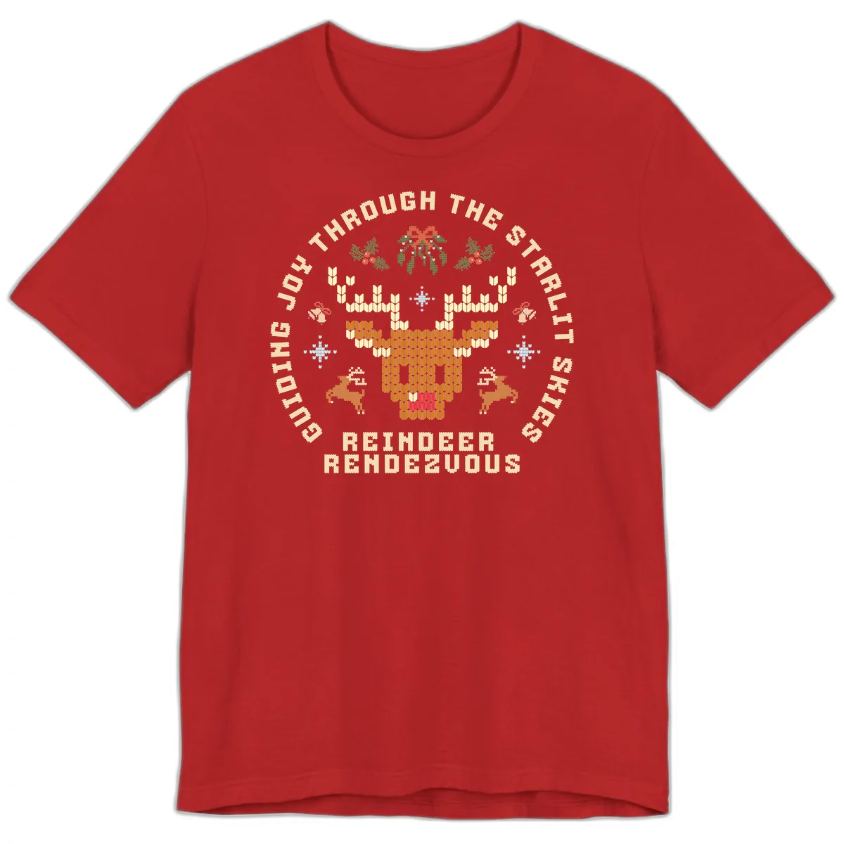 Ugly Christmas Reindeer Rendezvous Apparel Premium T-Shirt in Red