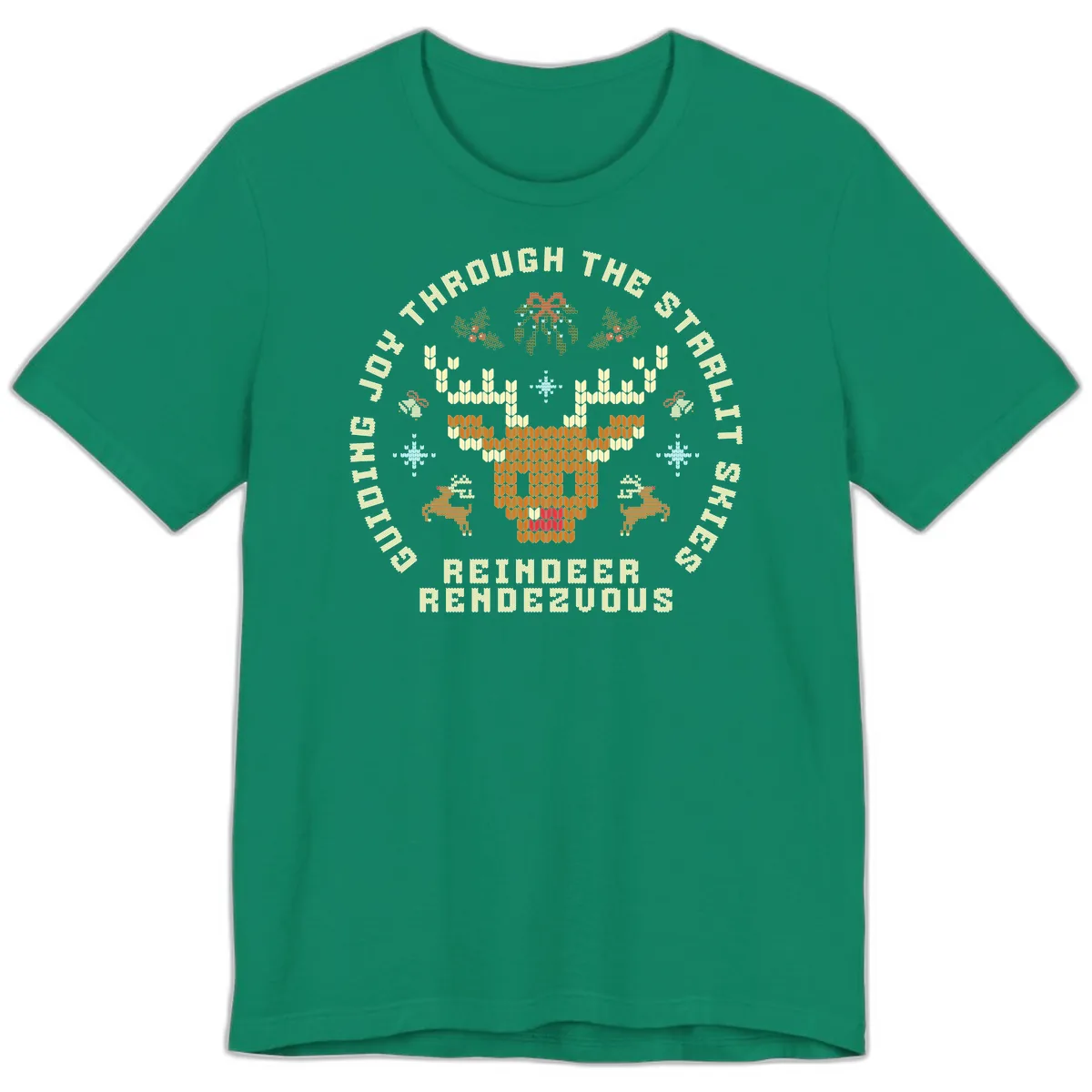 Ugly Christmas Reindeer Rendezvous Apparel Premium T-Shirt in Kelly