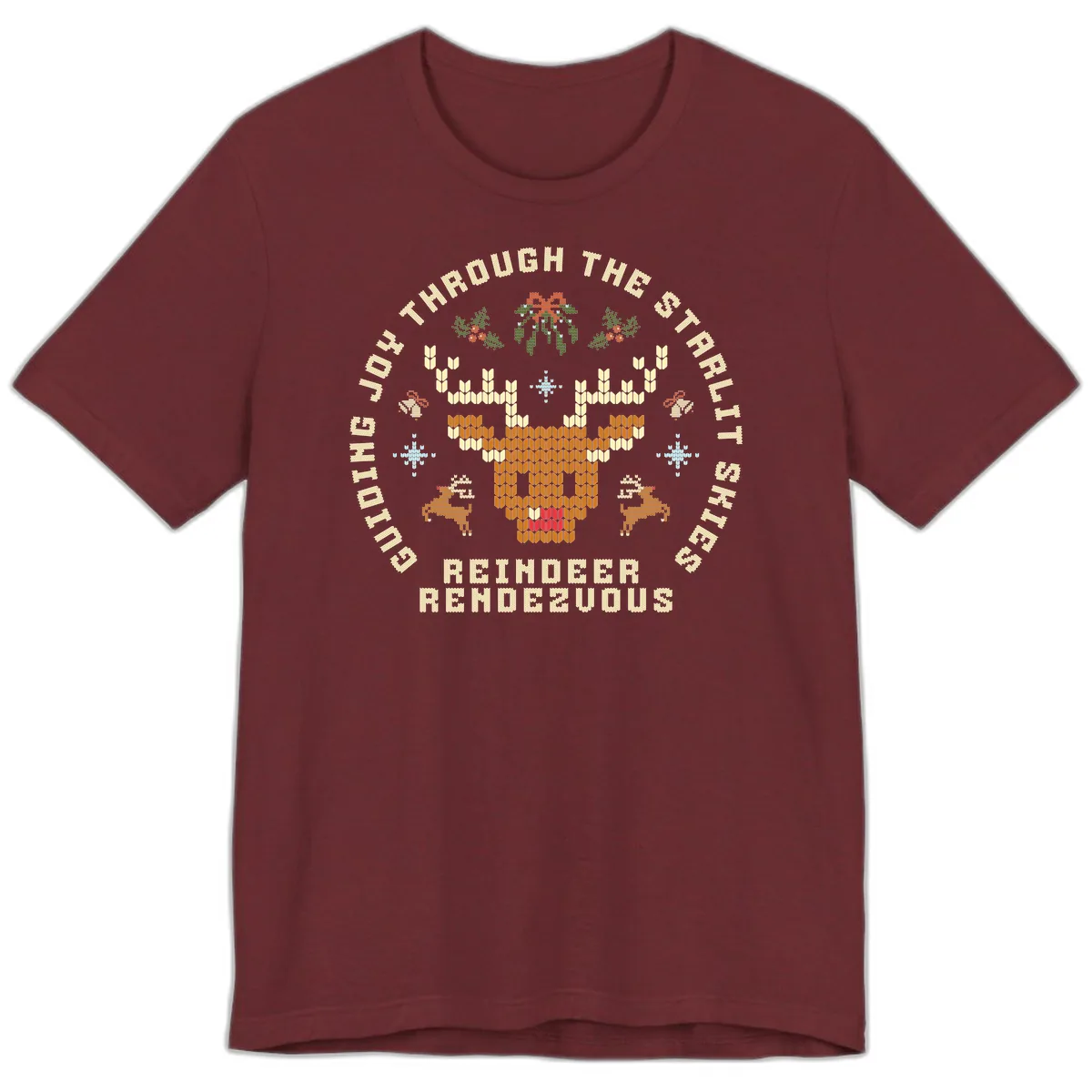 Ugly Christmas Reindeer Rendezvous Apparel Premium T-Shirt in Heather Cardinal