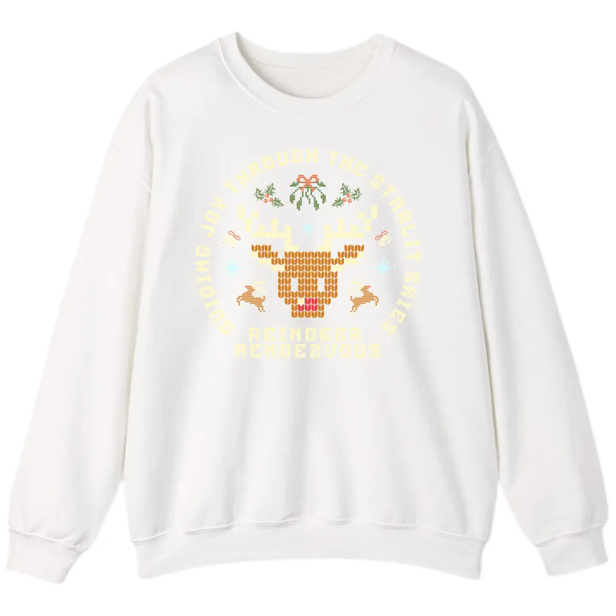 Ugly Christmas Reindeer Rendezvous Apparel Sweatshirt in White