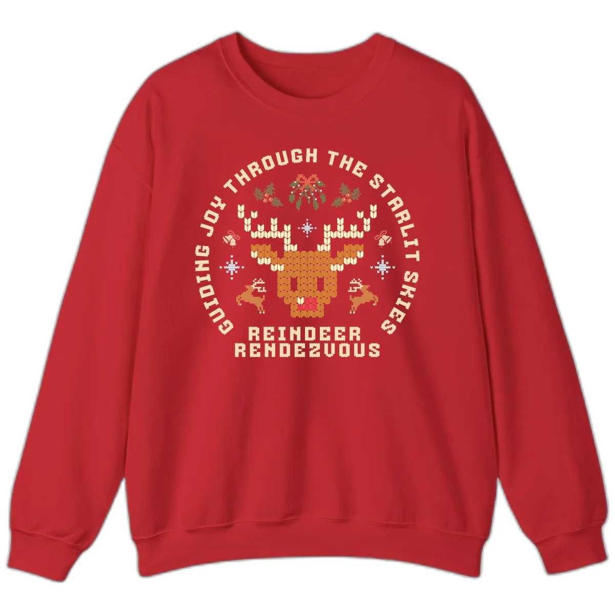 Ugly Christmas Reindeer Rendezvous Apparel Sweatshirt in Red