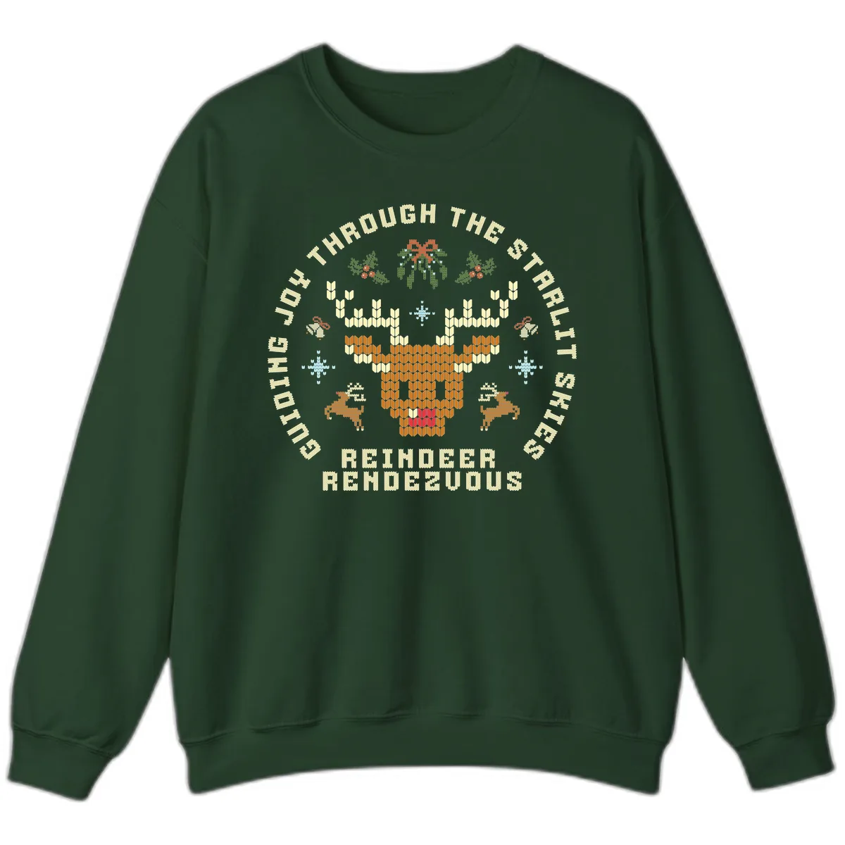 Ugly Christmas Reindeer Rendezvous Apparel Sweatshirt in Forest Green