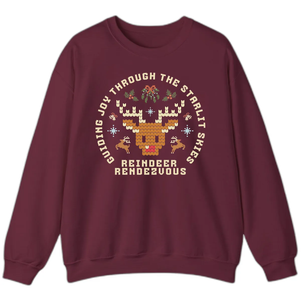 Ugly Christmas Reindeer Rendezvous Apparel Sweatshirt in Maroon