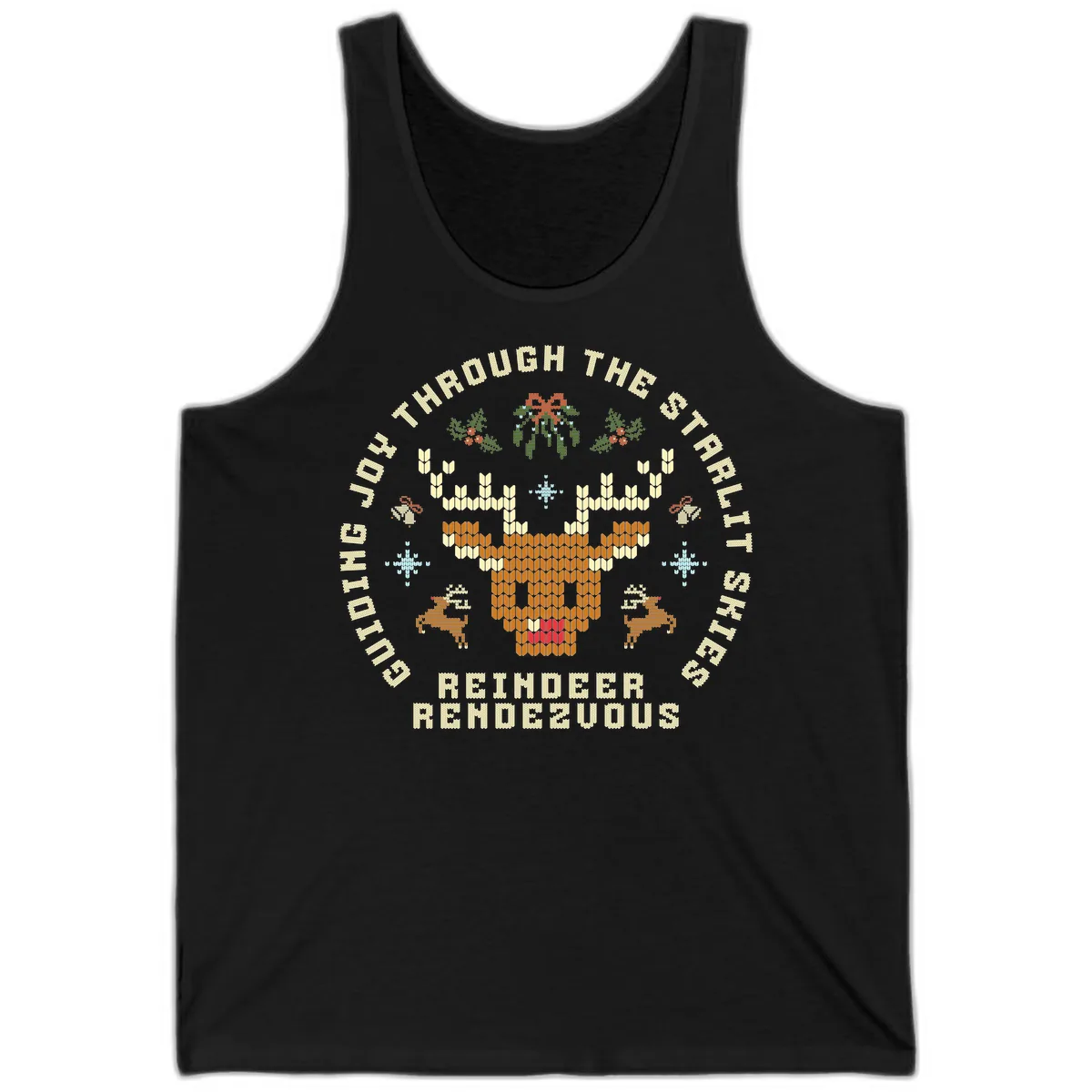 Ugly Christmas Reindeer Rendezvous Apparel Tank in Black