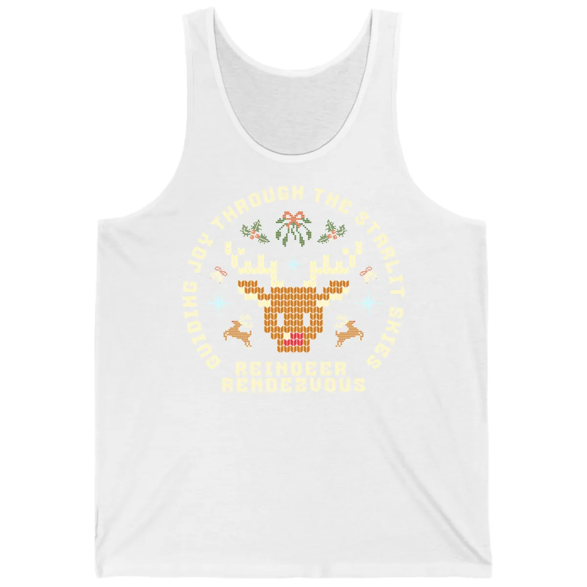 Ugly Christmas Reindeer Rendezvous Apparel Tank in White