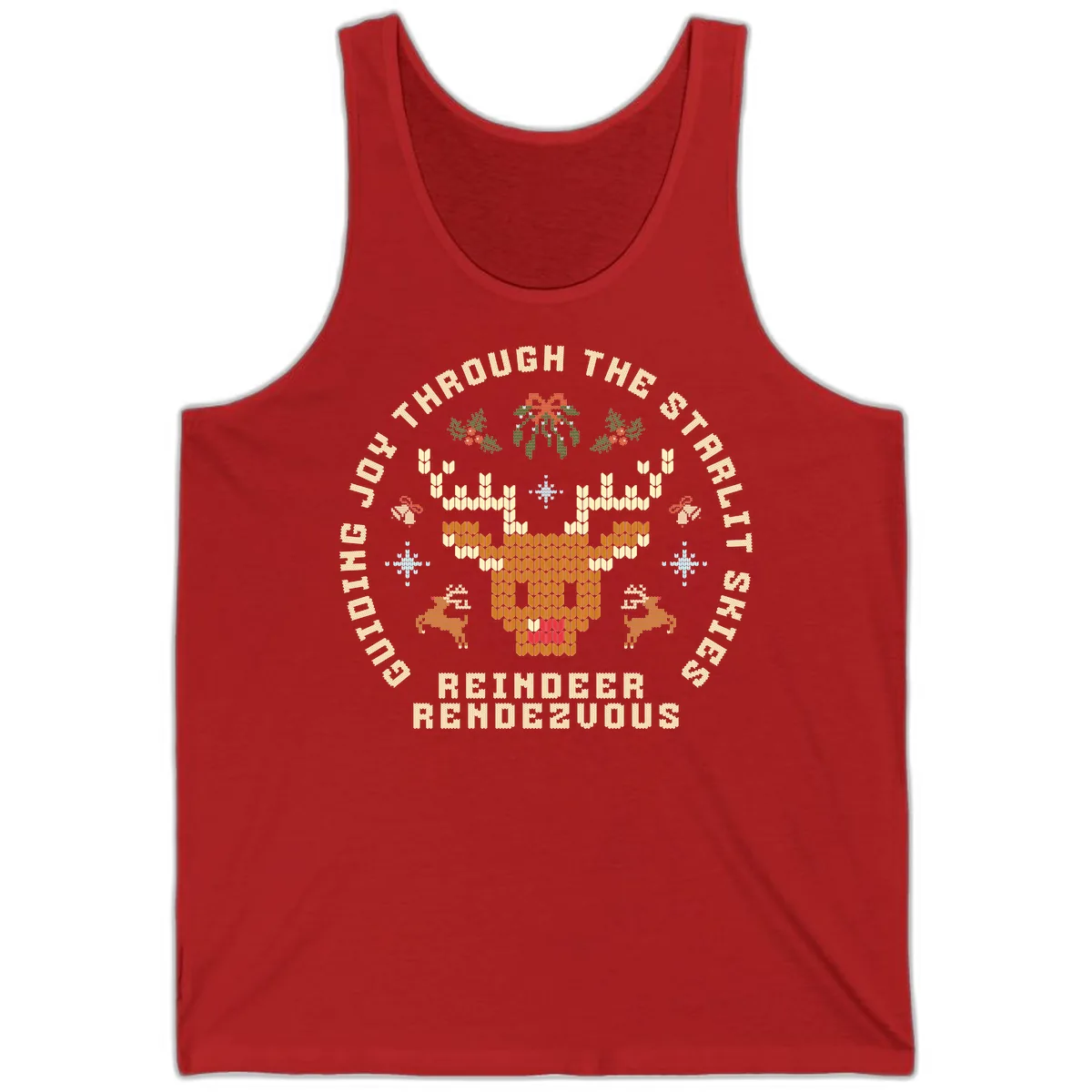 Ugly Christmas Reindeer Rendezvous Apparel Tank in Red