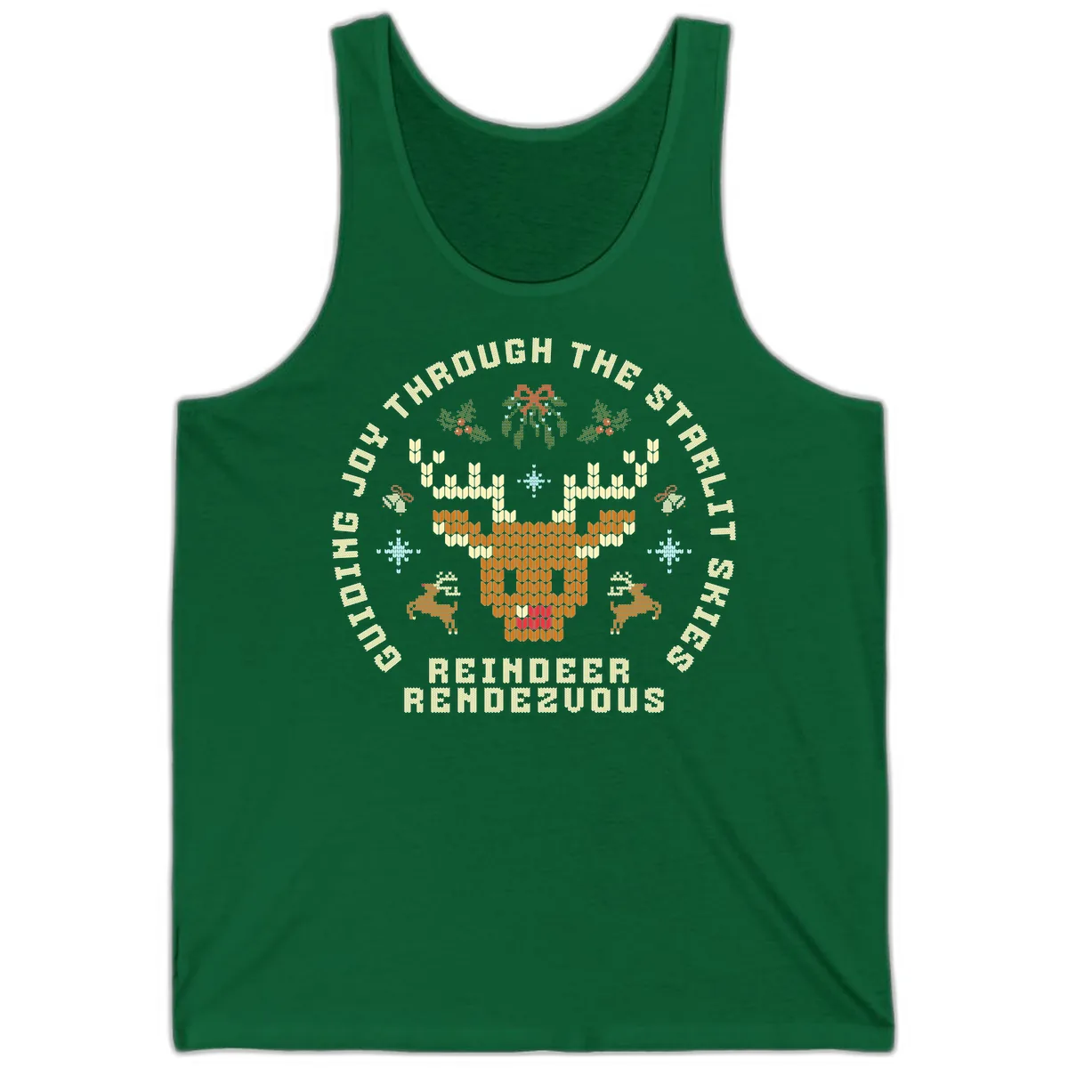 Ugly Christmas Reindeer Rendezvous Apparel Tank in Kelly