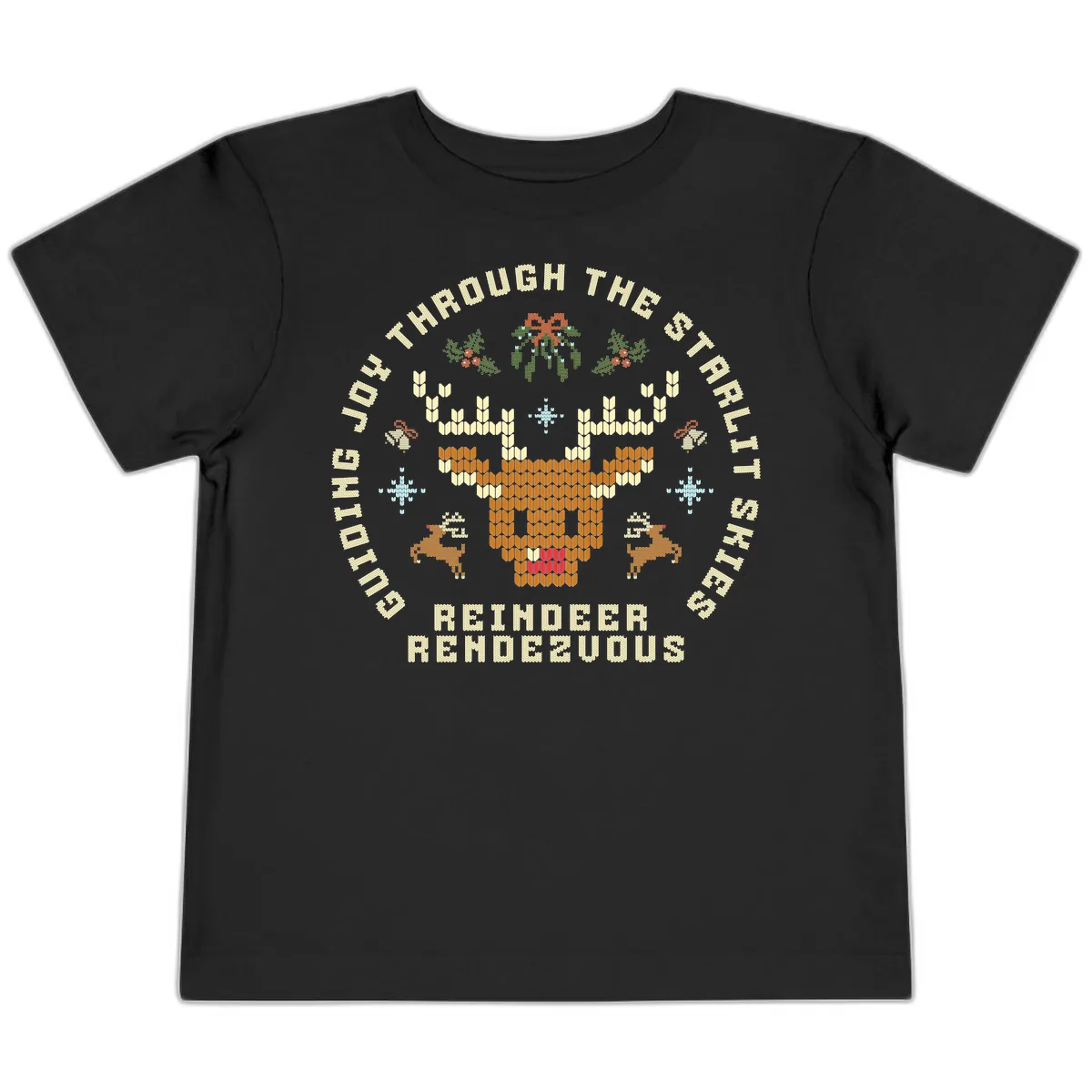 Ugly Christmas Reindeer Rendezvous Apparel Toddler T-Shirt in Black