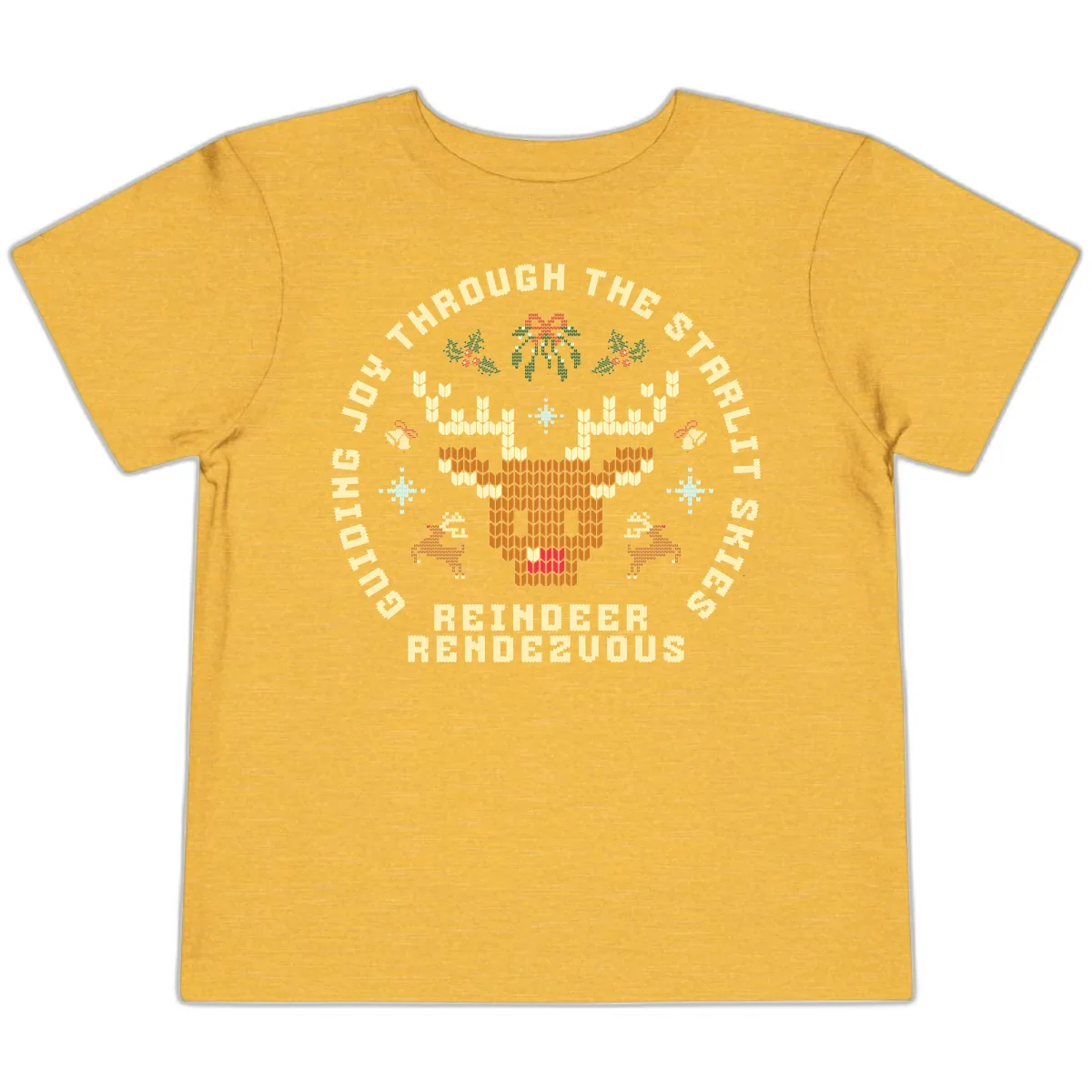 Ugly Christmas Reindeer Rendezvous Apparel Toddler T-Shirt in Heather Yellow Gold