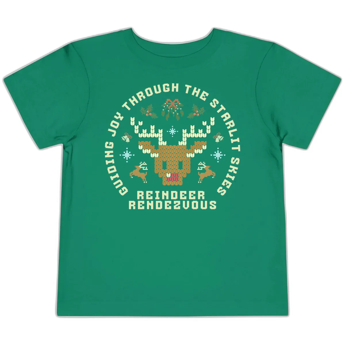Ugly Christmas Reindeer Rendezvous Apparel Toddler T-Shirt in Kelly