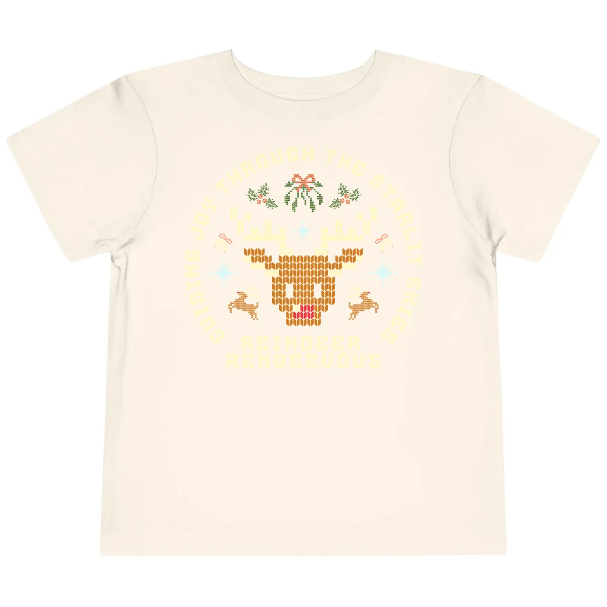 Ugly Christmas Reindeer Rendezvous Apparel Toddler T-Shirt in Natural