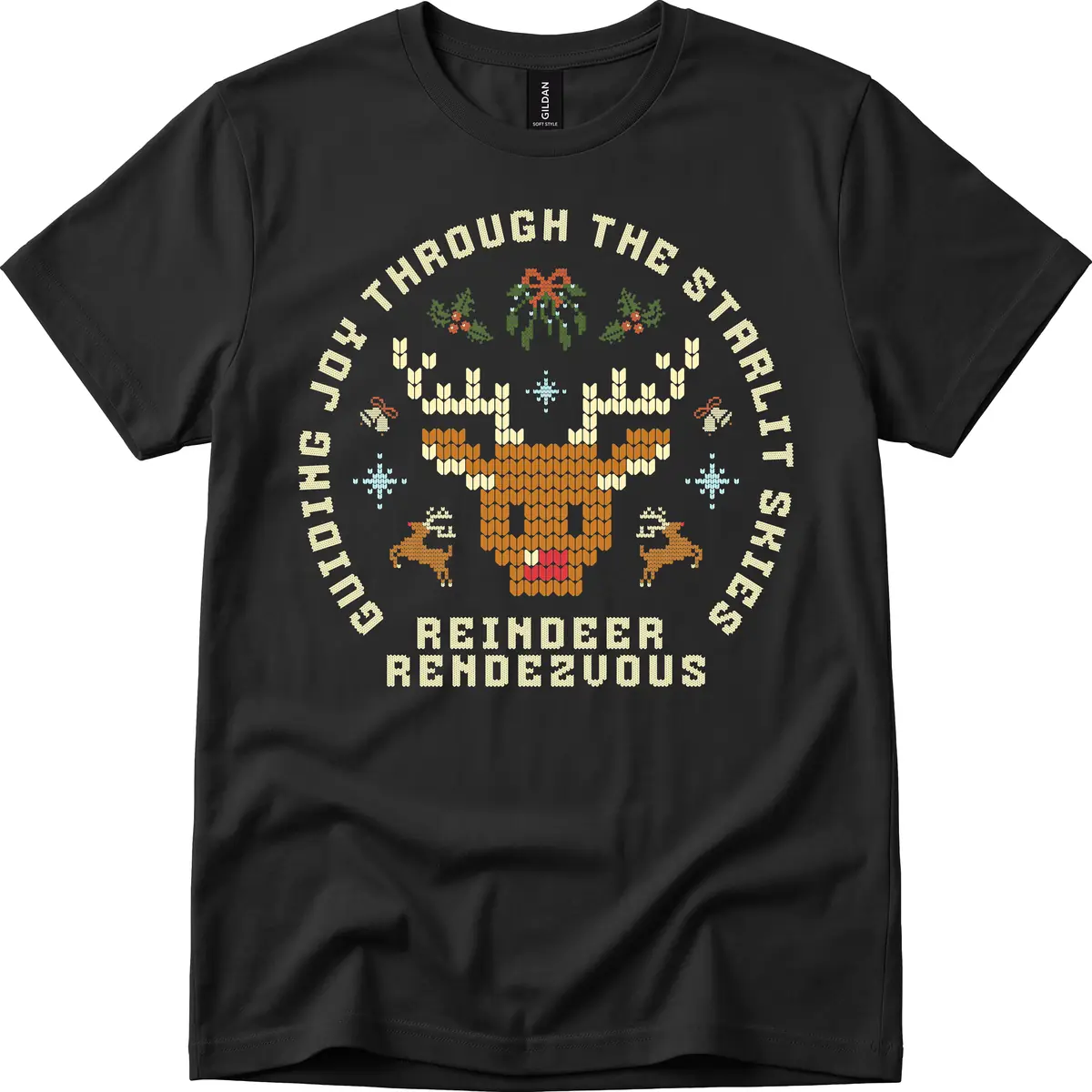 Ugly Christmas Reindeer Rendezvous Apparel T-Shirt in Black