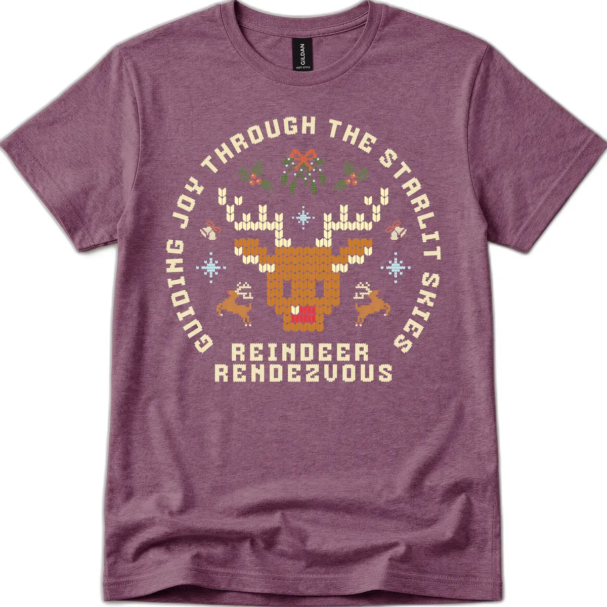 Ugly Christmas Reindeer Rendezvous Apparel T-Shirt in Heather Maroon