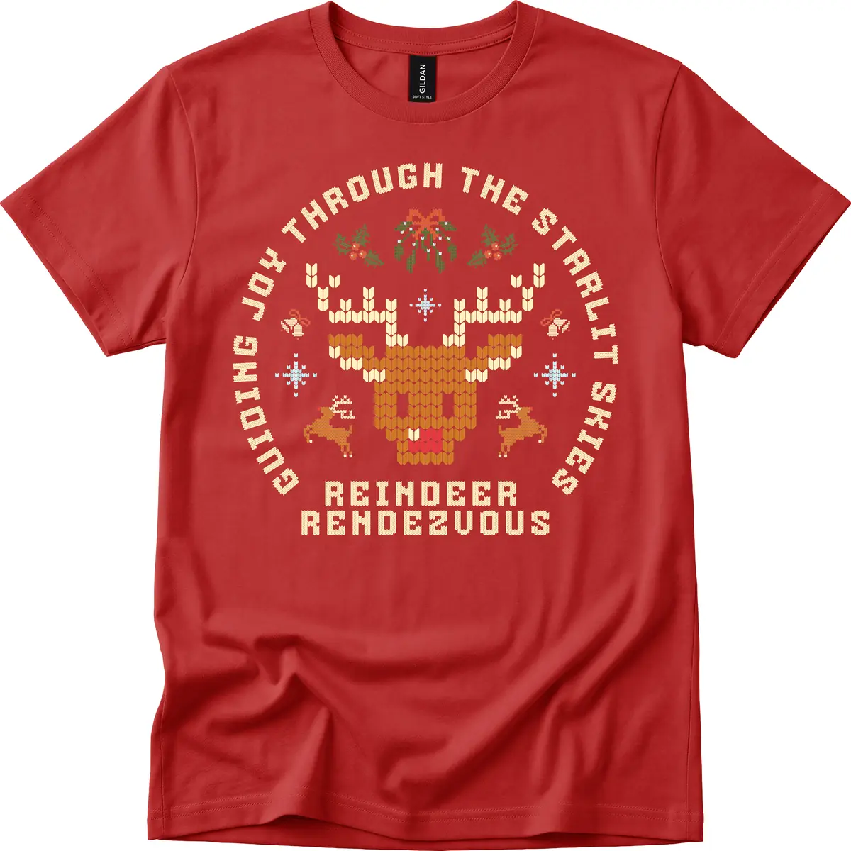 Ugly Christmas Reindeer Rendezvous Apparel T-Shirt in Red